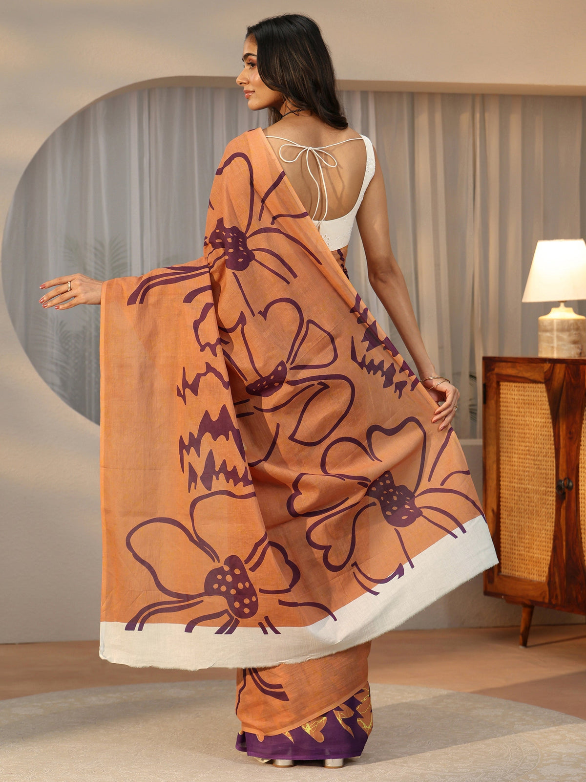Anouk Brown Abstract Printed Cotton Saree