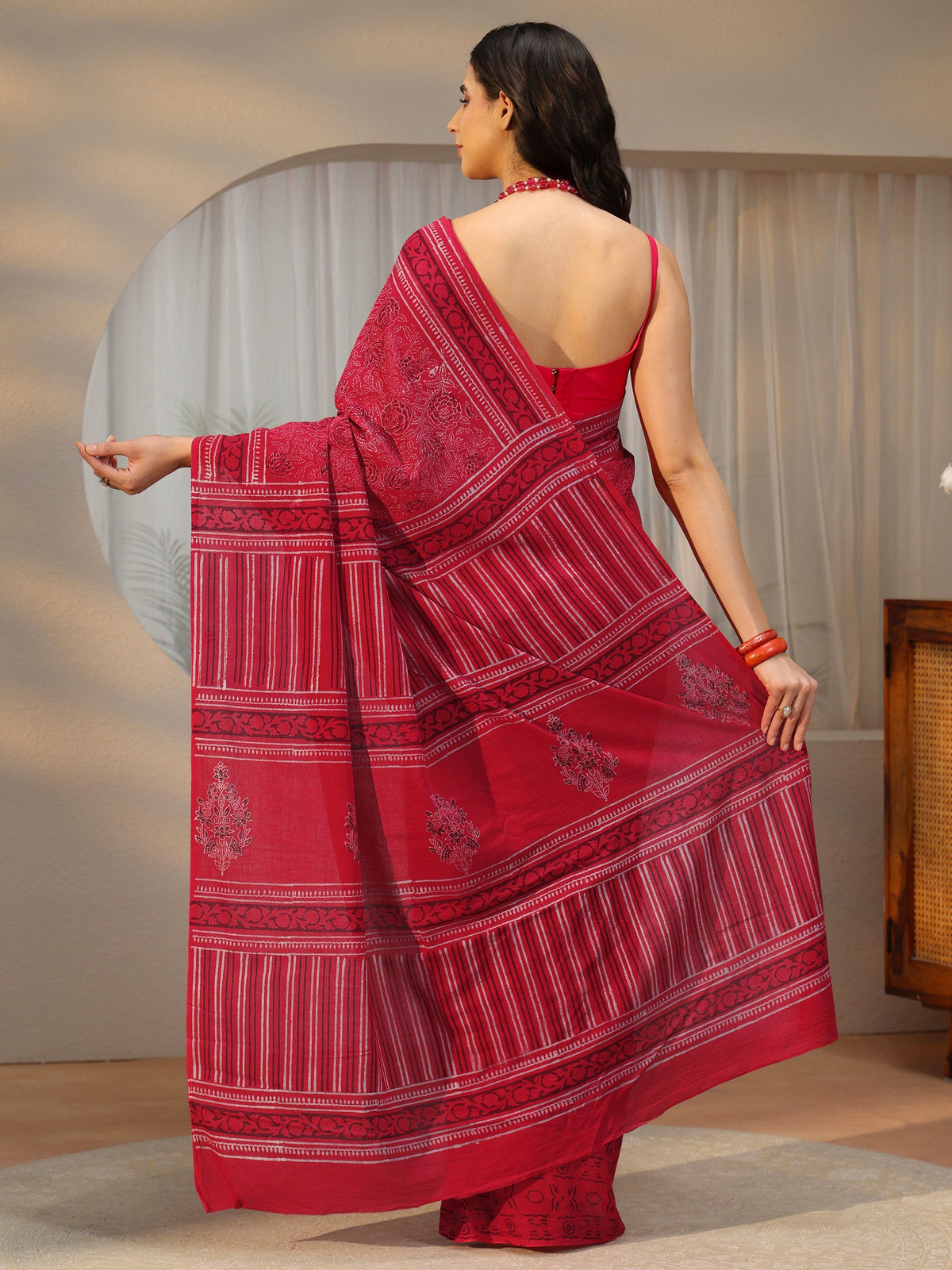 Anouk Crimson Red Floral Printed Cotton Saree