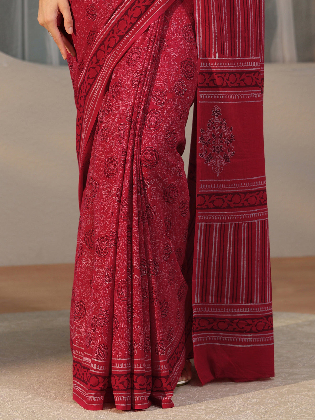 Anouk Crimson Red Floral Printed Cotton Saree