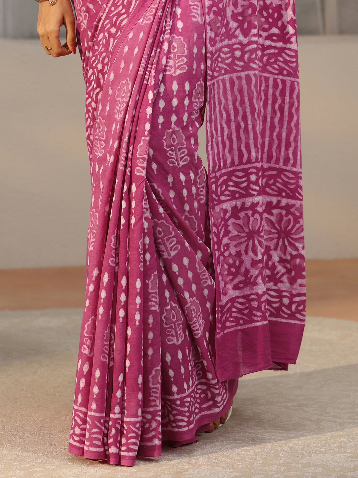 Anouk Dusty Rose Pink Dabu Print Cotton Saree