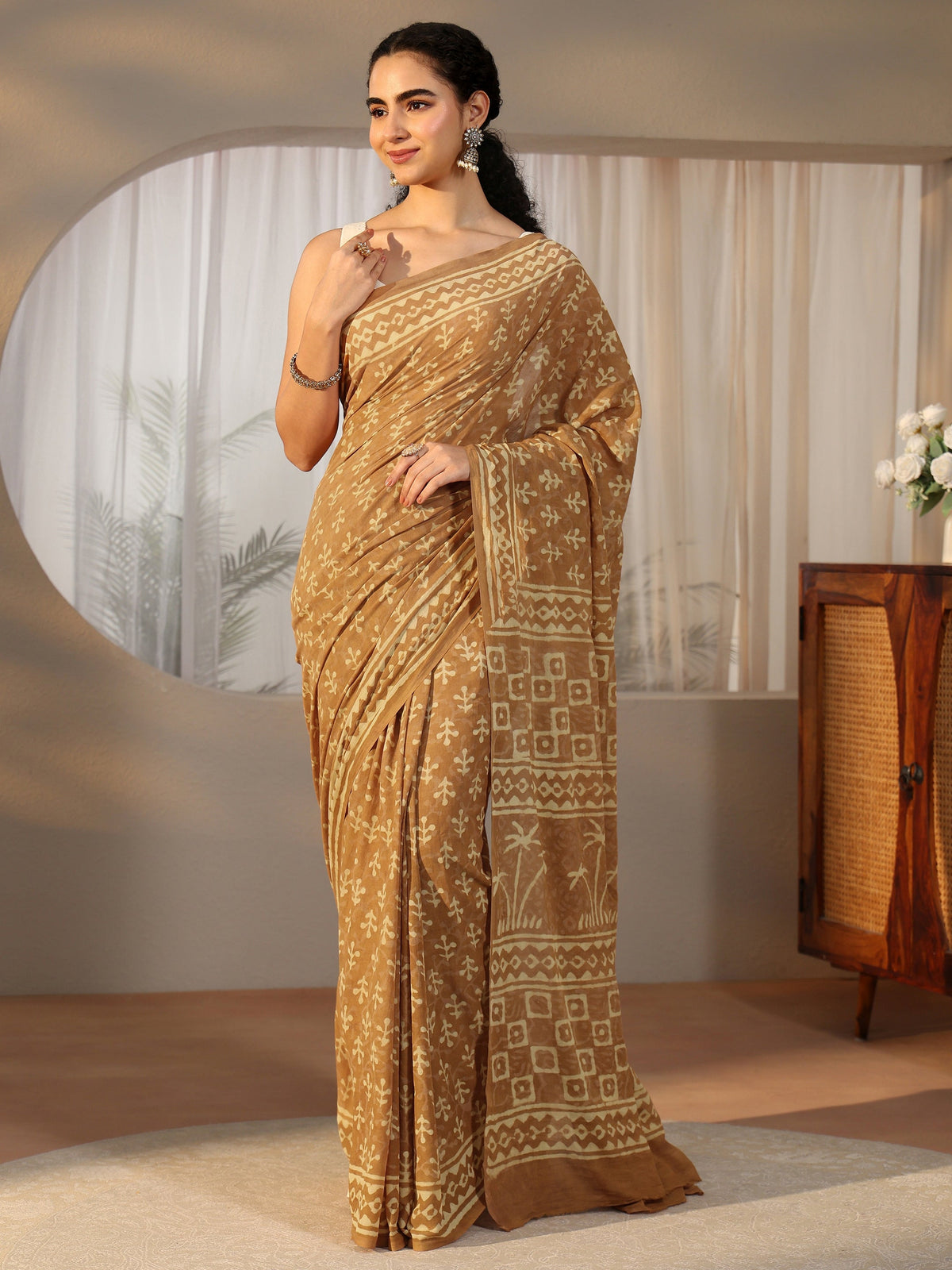 Anouk Mustard Batik Printed Cotton Saree