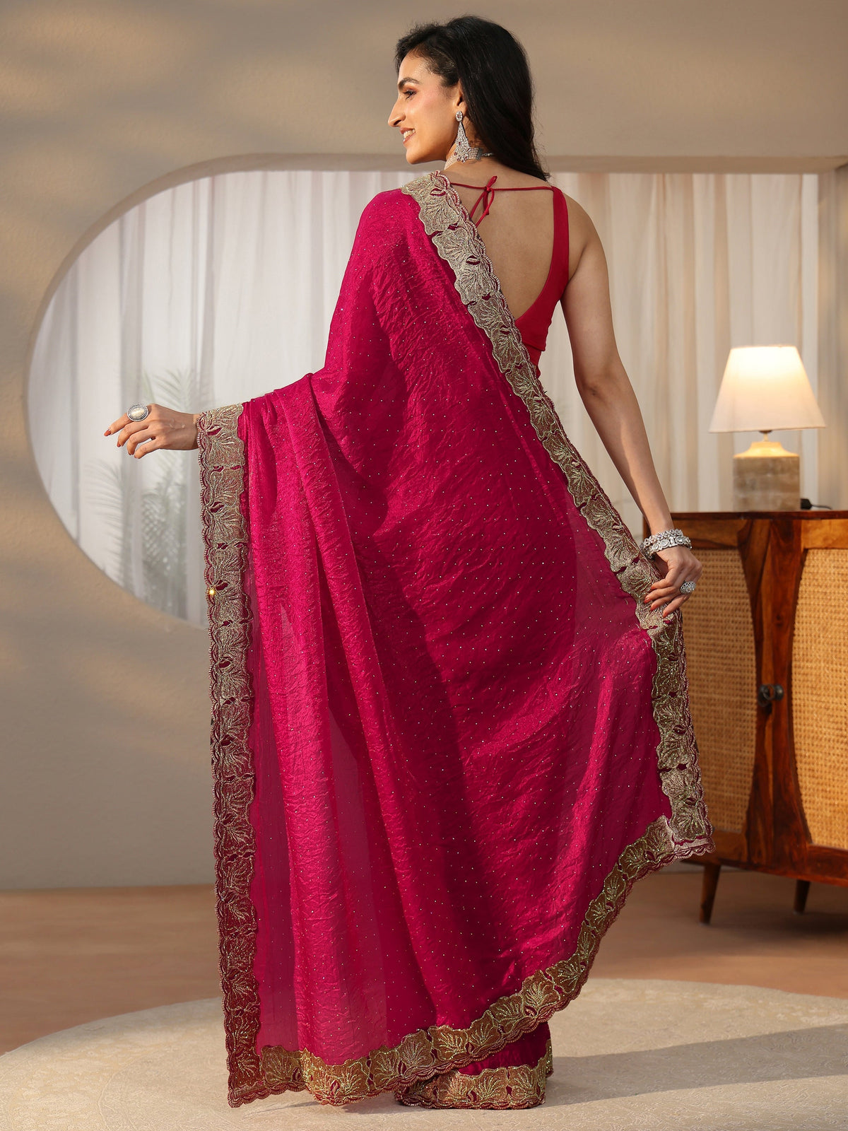 Anouk Rose Pink Embellished Tissue saree