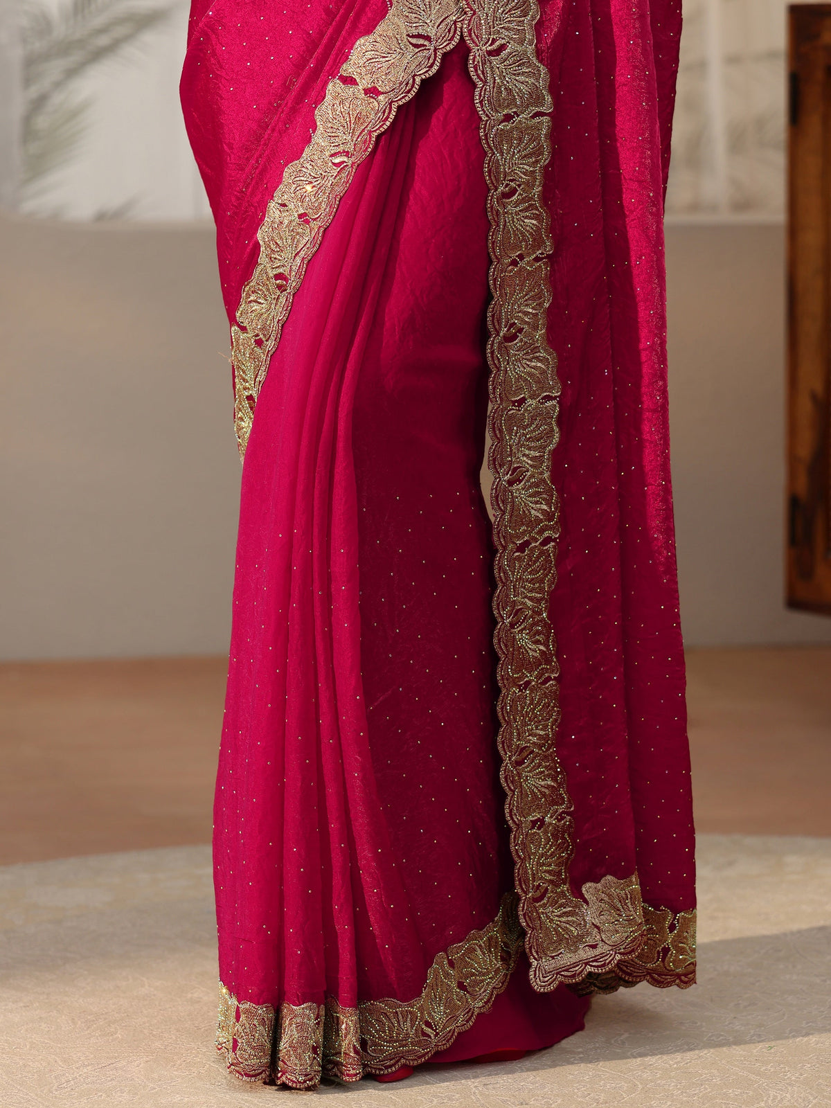 Anouk Rose Pink Embellished Tissue saree