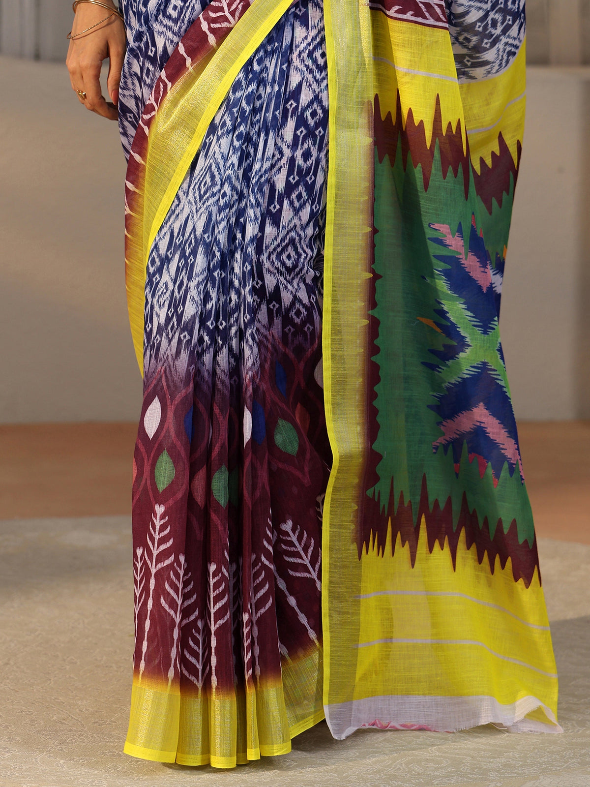Anouk Multi Colour Ikat Style Printed Cotton Blend Saree