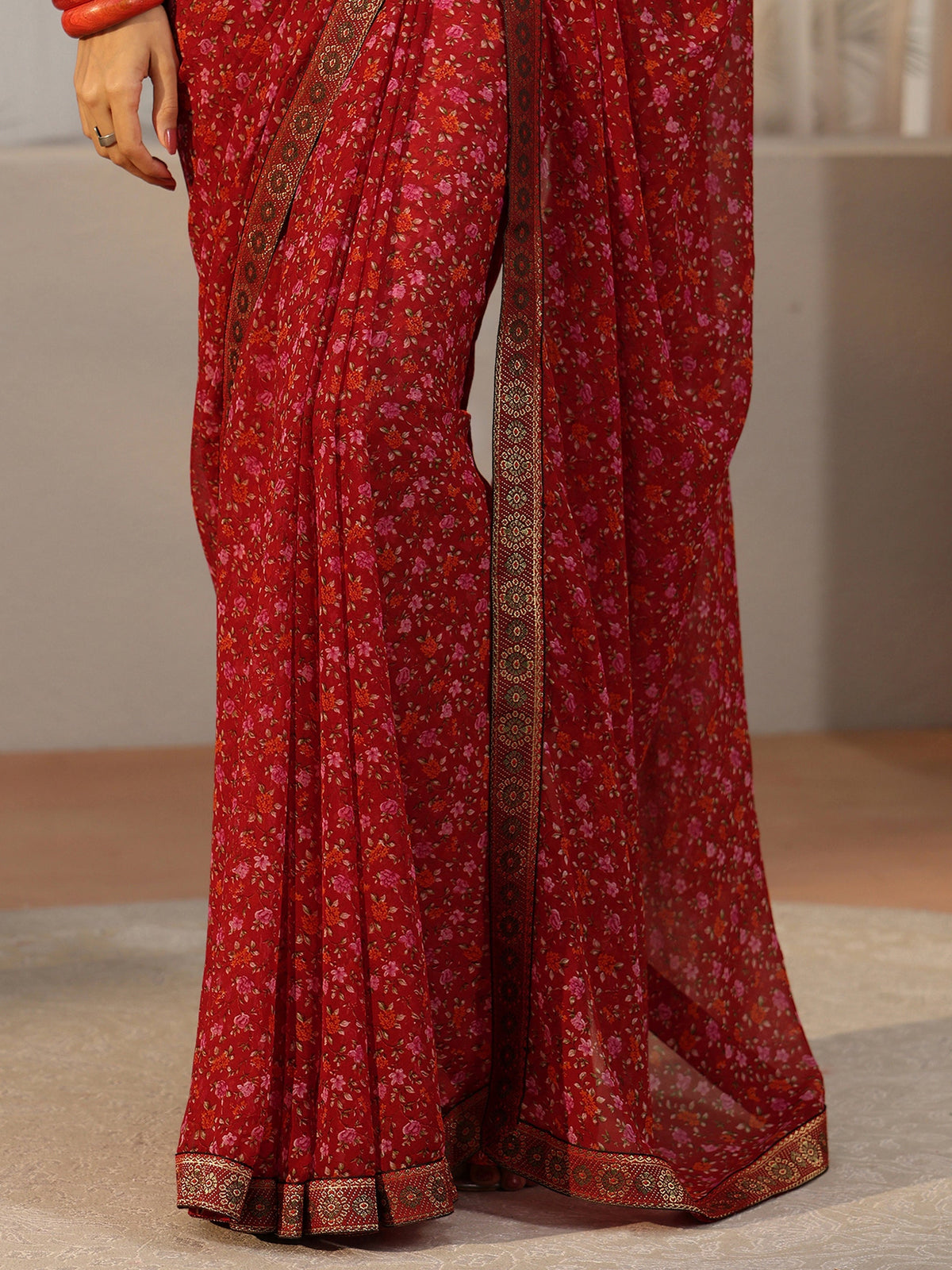 Anouk Crimson Red Floral Printed Georgette Saree