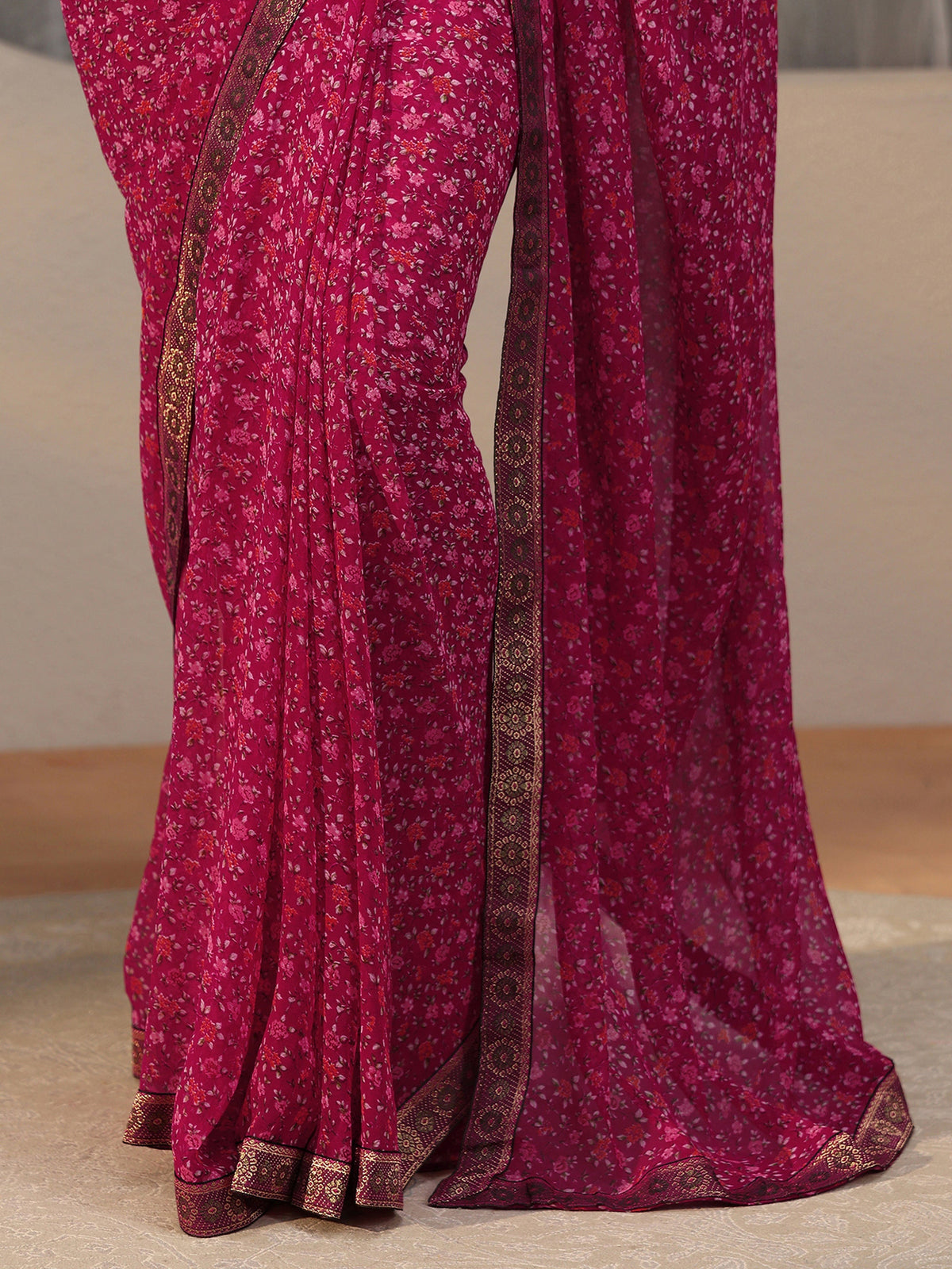 Anouk Magenta Pink Floral Printed Georgette Saree