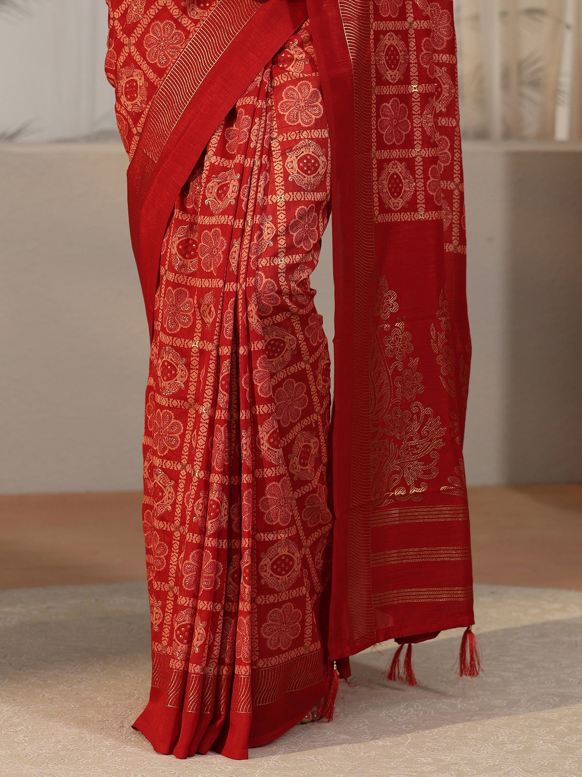 Anouk Vermilion Red Gharchola Silk Blend Saree