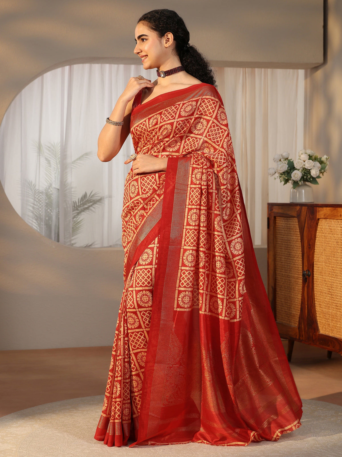 Anouk Vermilion Red Printed Silk Blend Saree