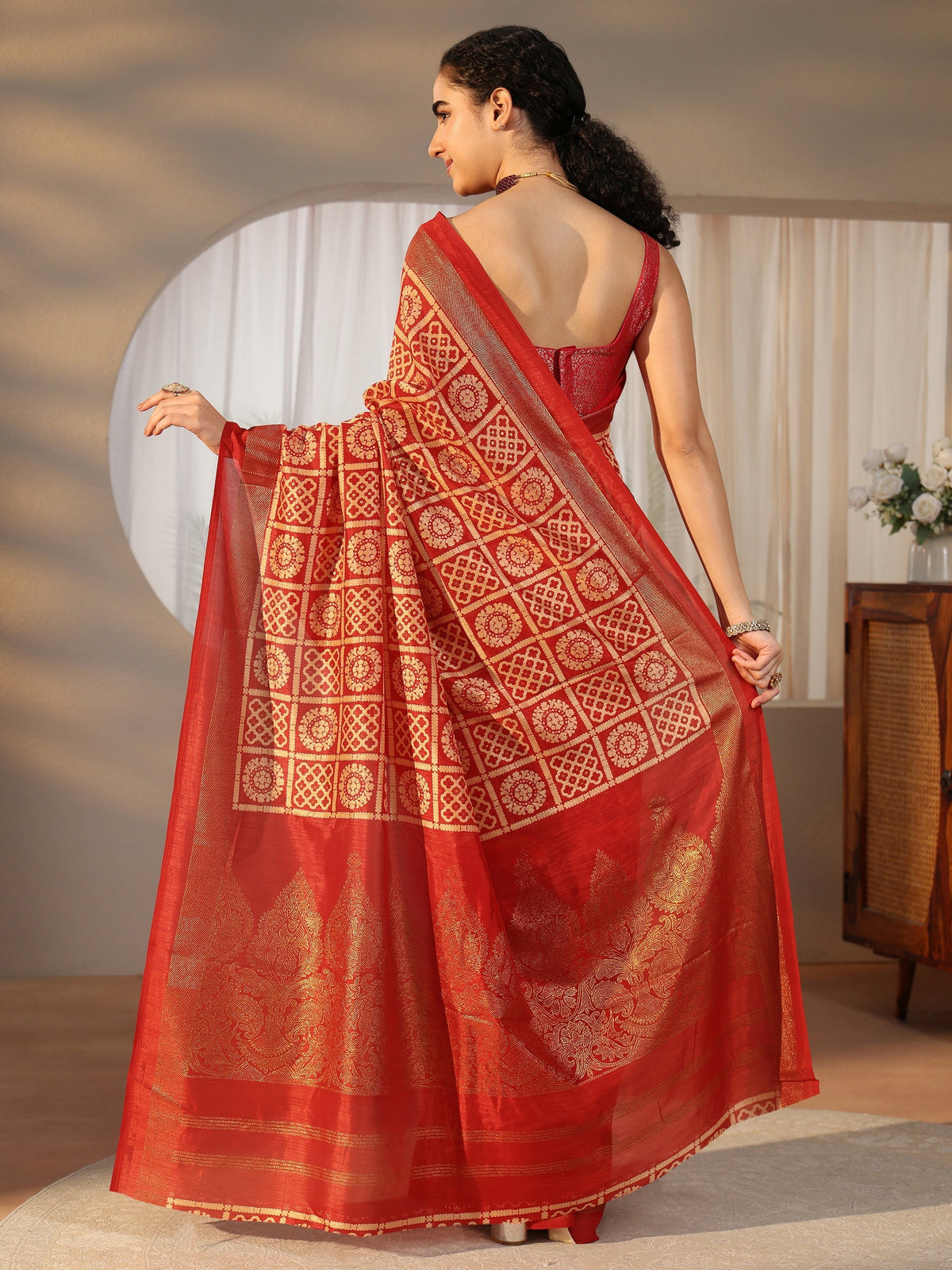 Anouk Vermilion Red Printed Silk Blend Saree