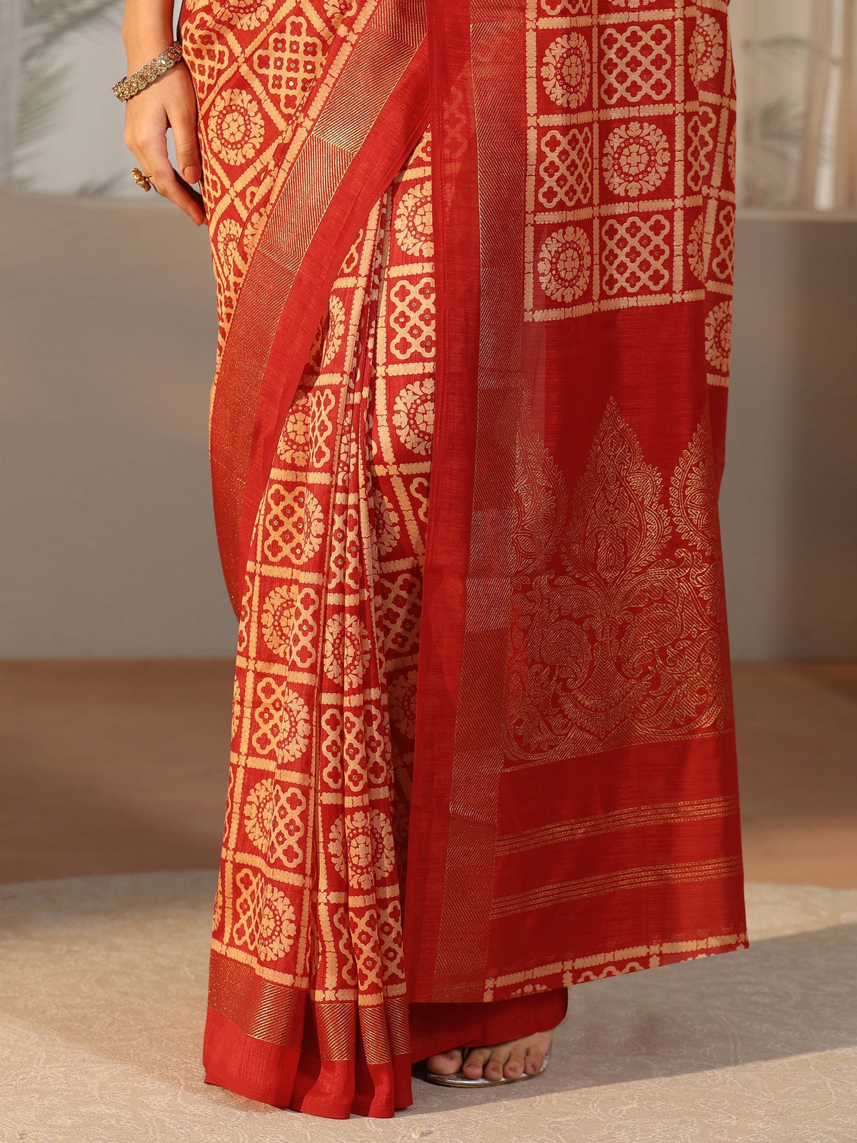 Anouk Vermilion Red Printed Silk Blend Saree