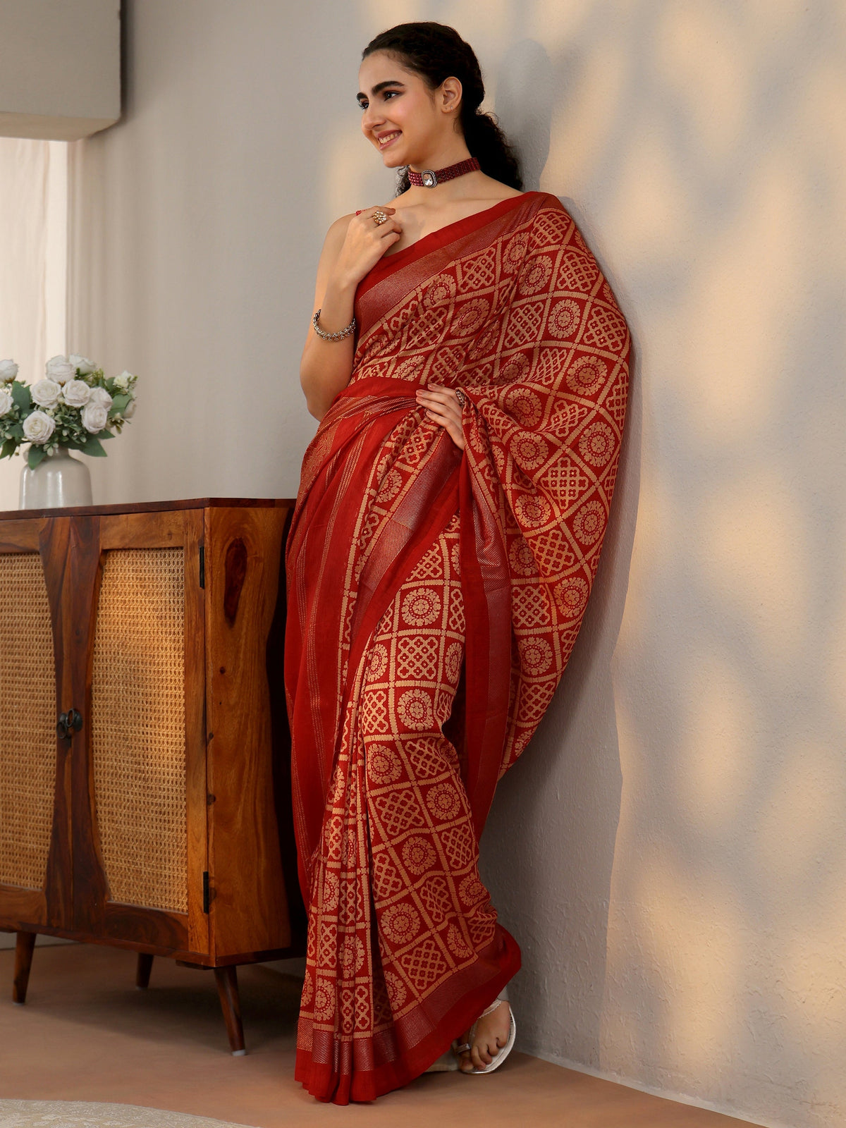 Anouk Vermilion Red Printed Silk Blend Saree