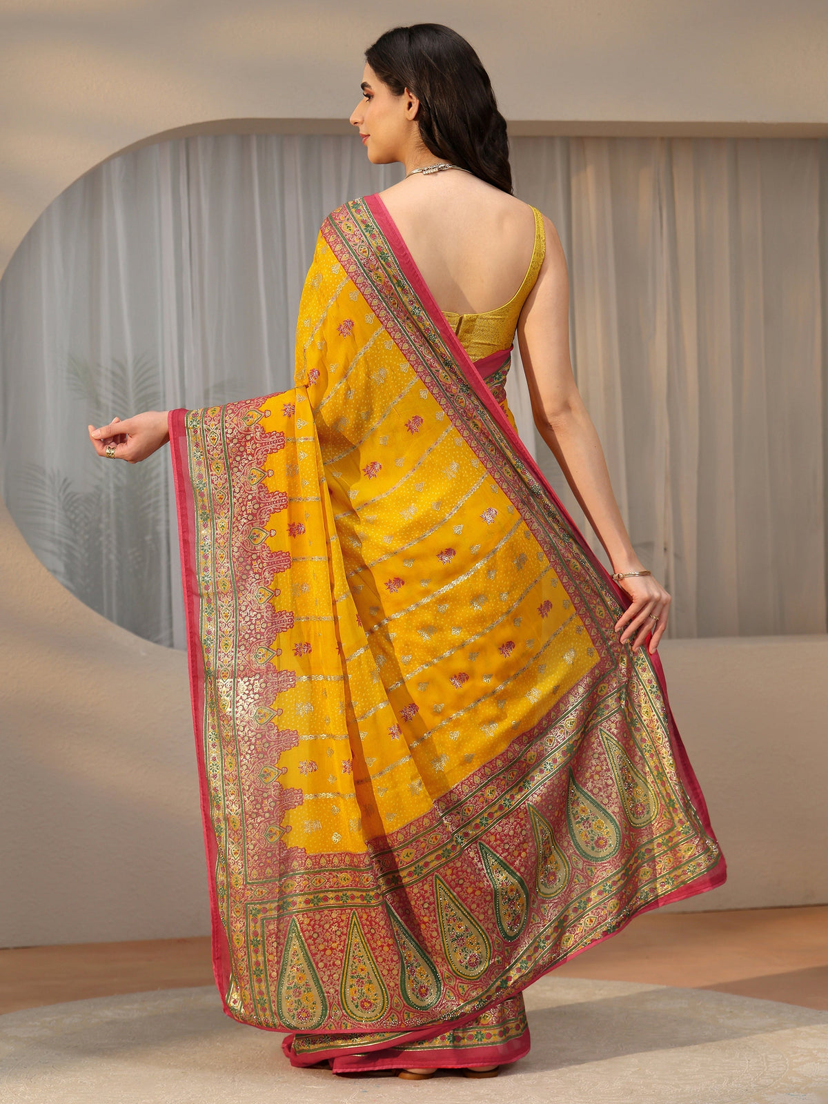 Anouk Mustard Ethnic Printed Georgette Saree