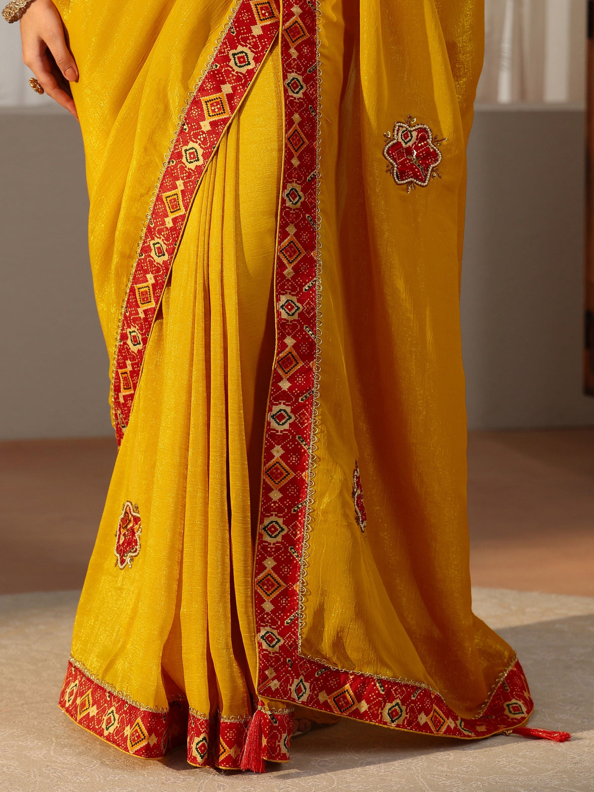 Anouk Mustard Tissue Saree with Patola Border