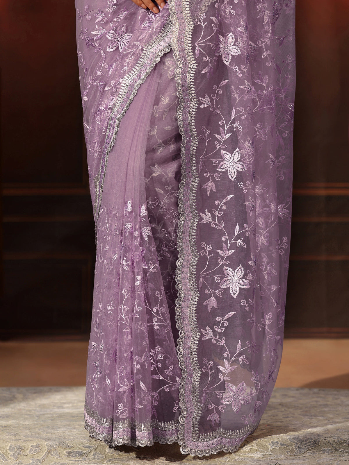 Anouk Lavender Floral Embroidered Net Saree