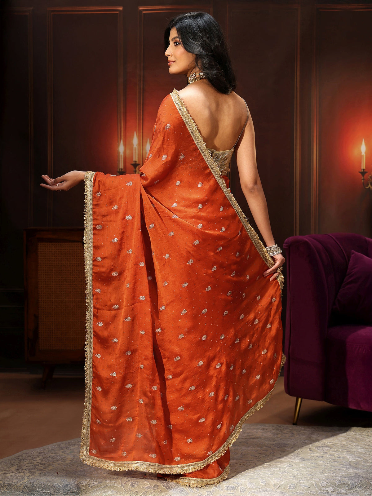 Anouk Orange Embellished Chinon Saree with Gota Border