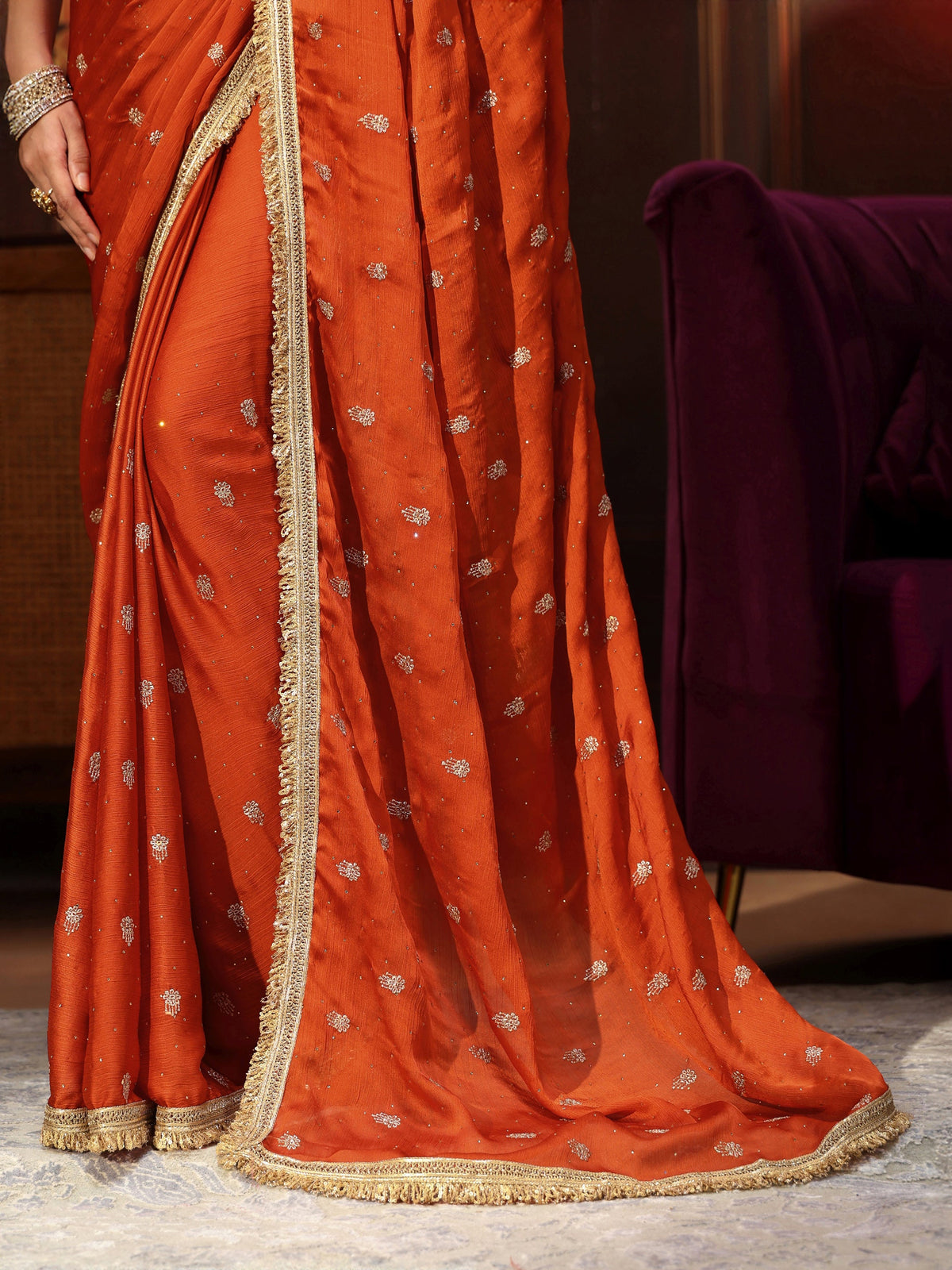 Anouk Orange Embellished Chinon Saree with Gota Border
