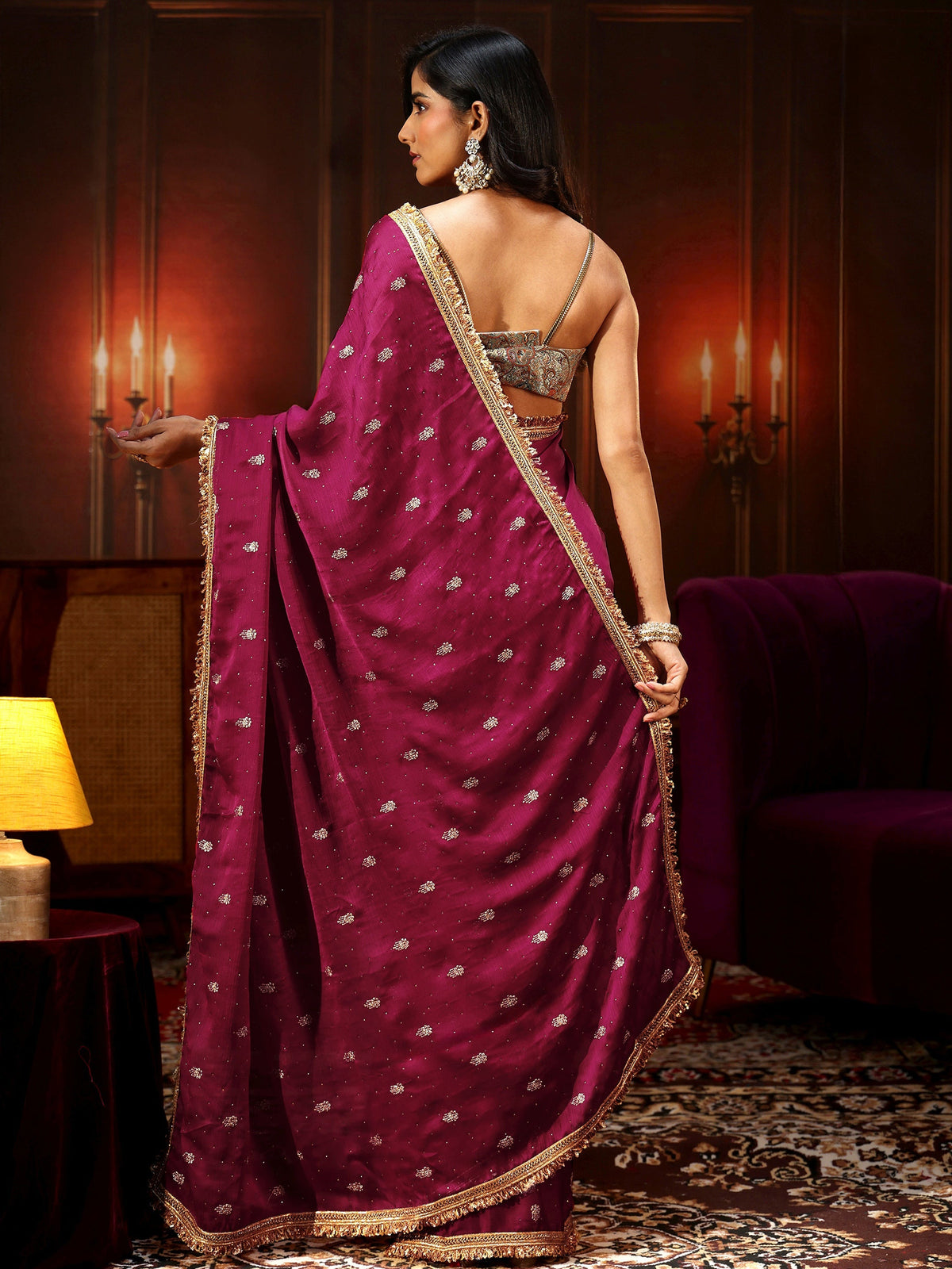 Anouk Magenta Pink Embellished Chinon Saree with Gota Border