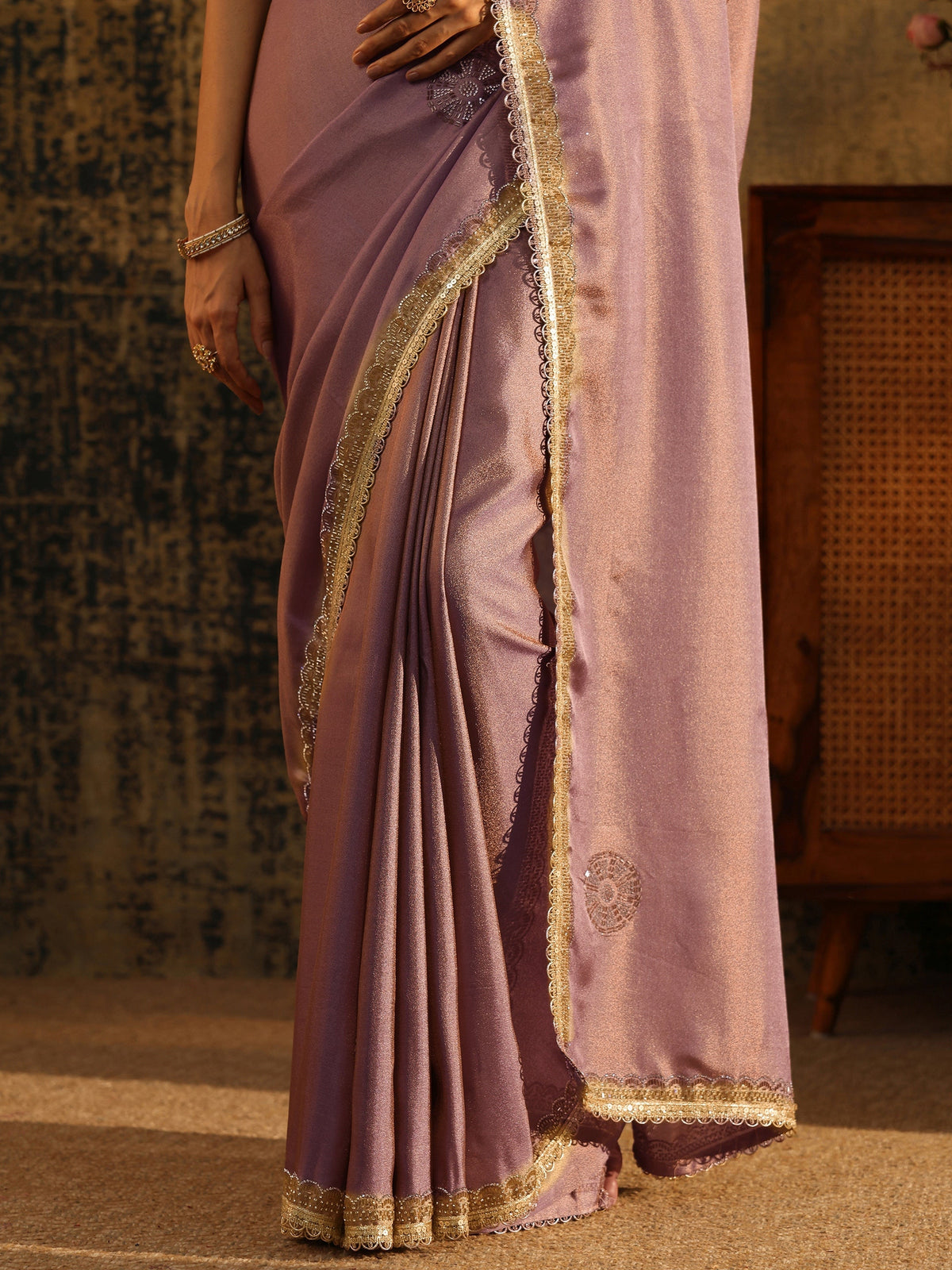 Anouk Lavender Embellished Tissue Saree with Gota Border