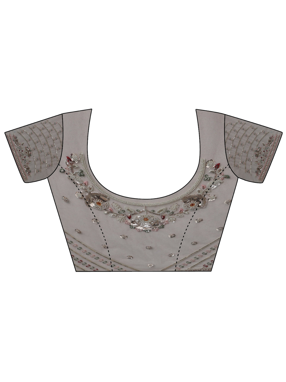 Anouk Art Cream Bead and Sequin Embellished Floral Net Saree