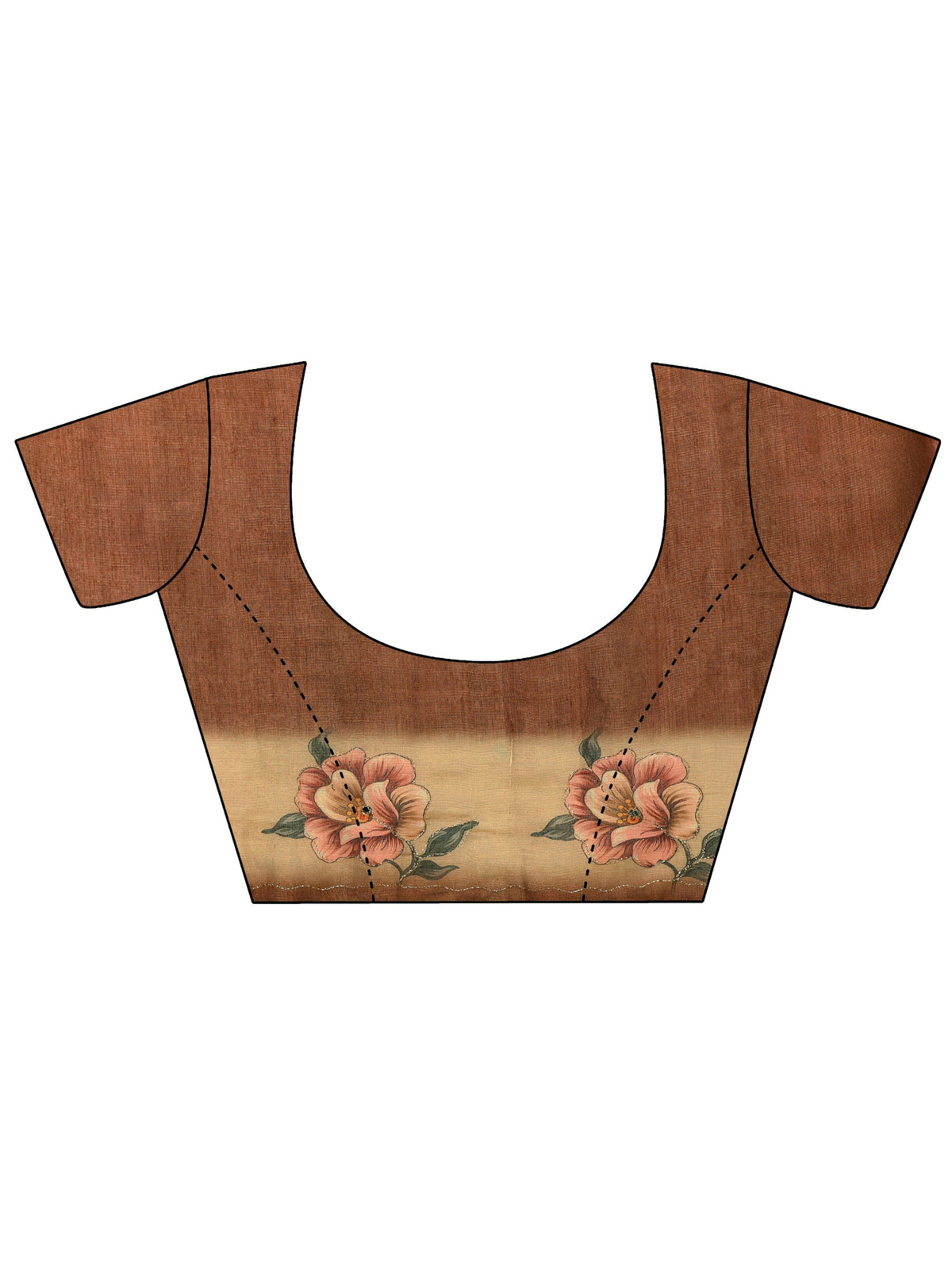 Anouk Brown Floral Printed Silk Blend Ombre Saree with Woven Border