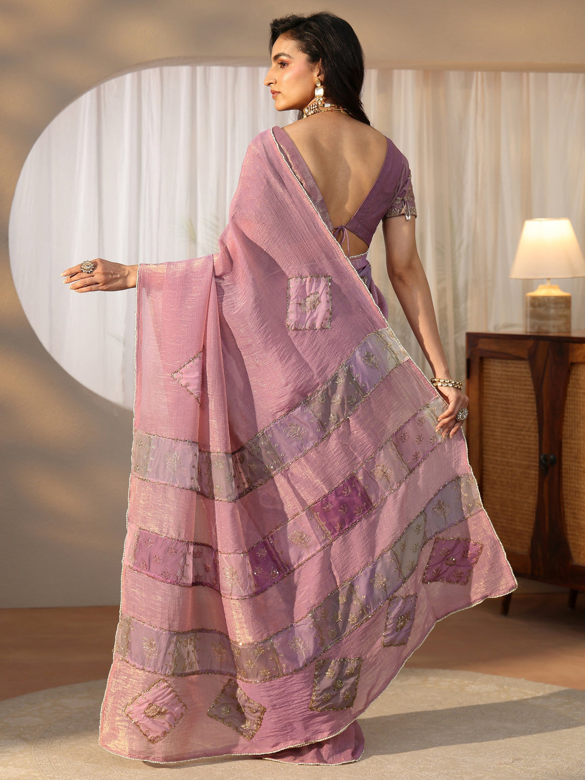 Anouk Lilac Applique Design Tissue Saree