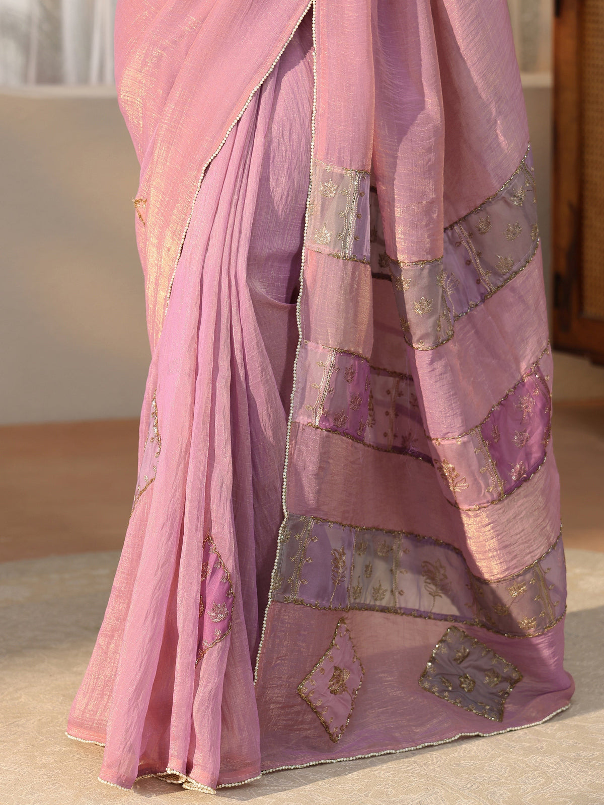 Anouk Lilac Applique Design Tissue Saree