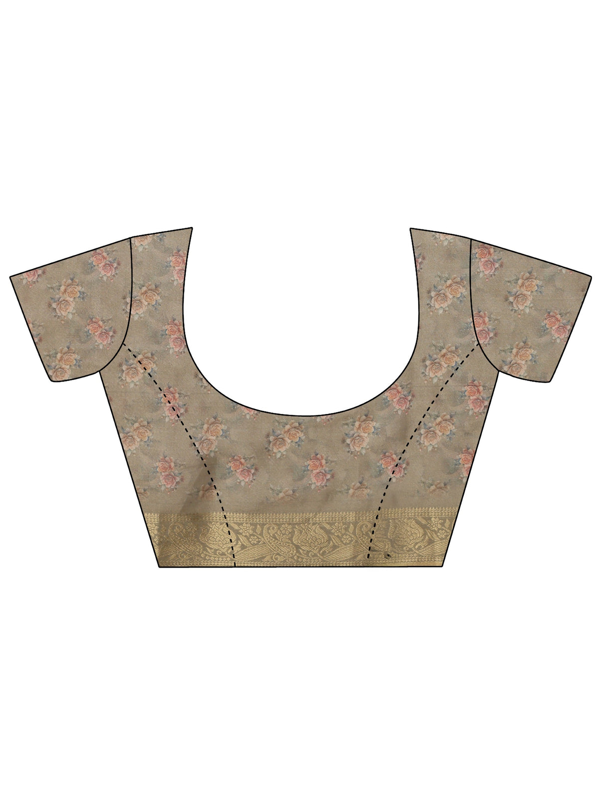 Anouk Dusty Olive Green Floral Printed Silk Blend Saree with Woven Border