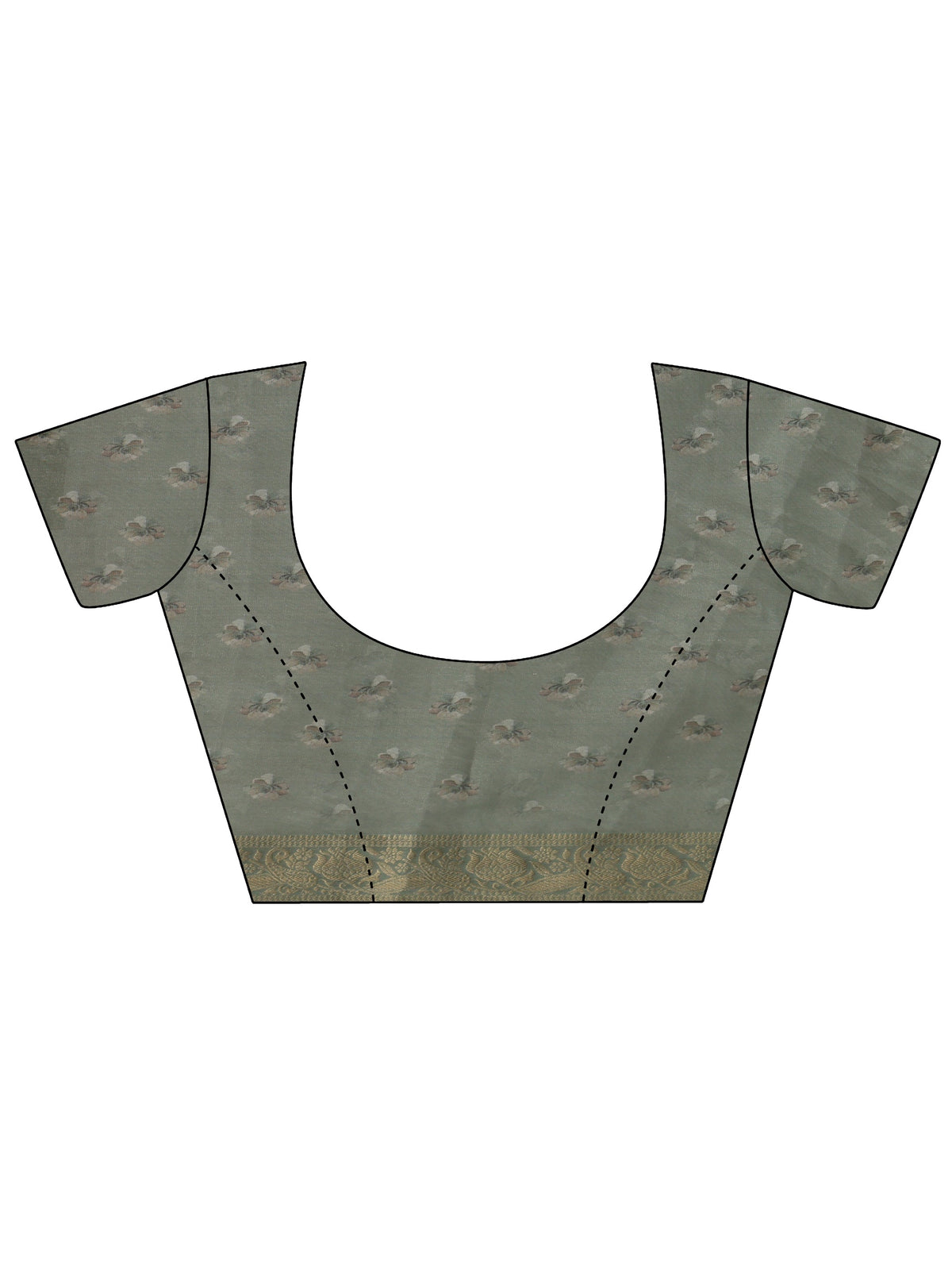 Anouk Sage Green Floral Printed Silk Blend Saree with Woven Border