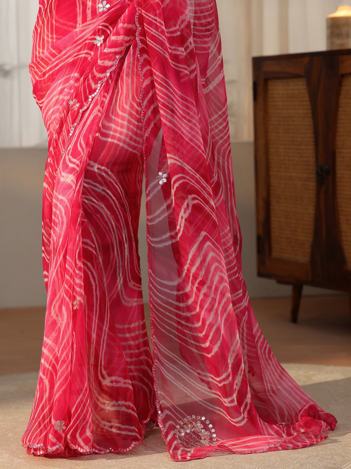 Anouk Hot Pink Leheriya Printed Chiffon Saree