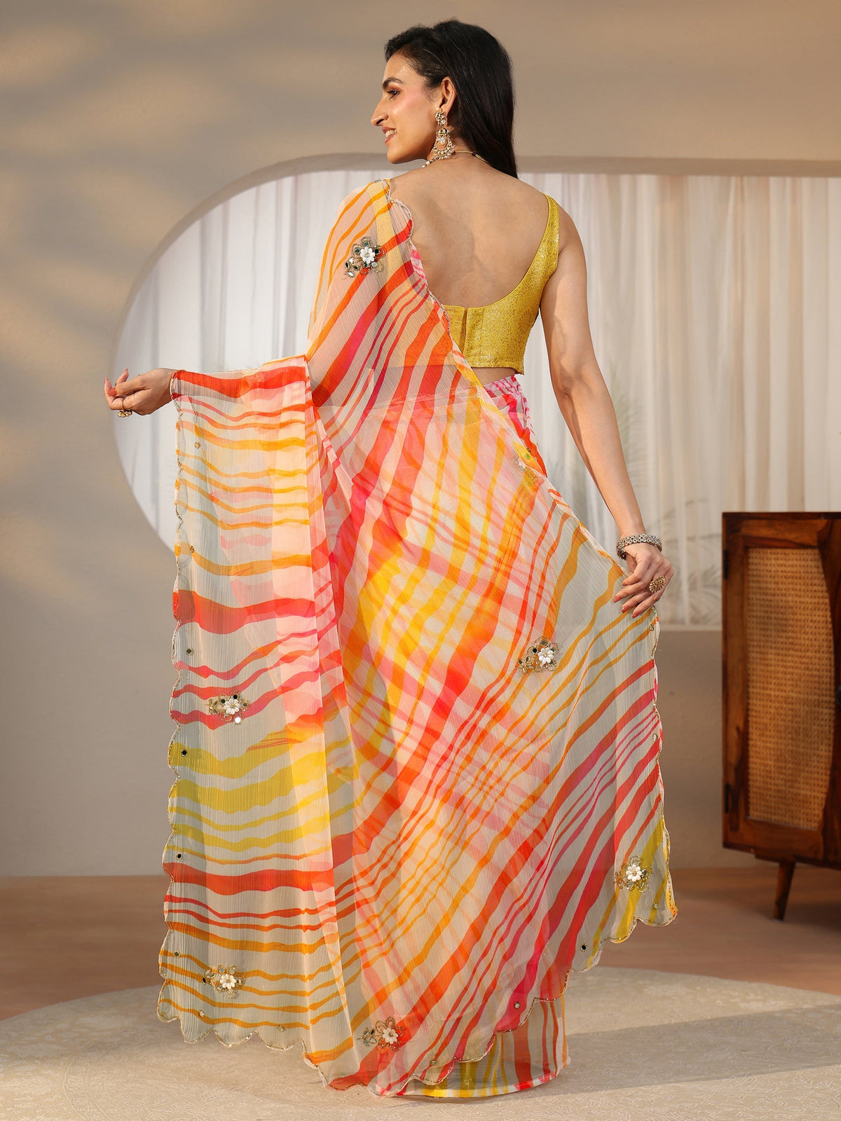 Anouk Multi Leheriya Printed Chiffon Saree