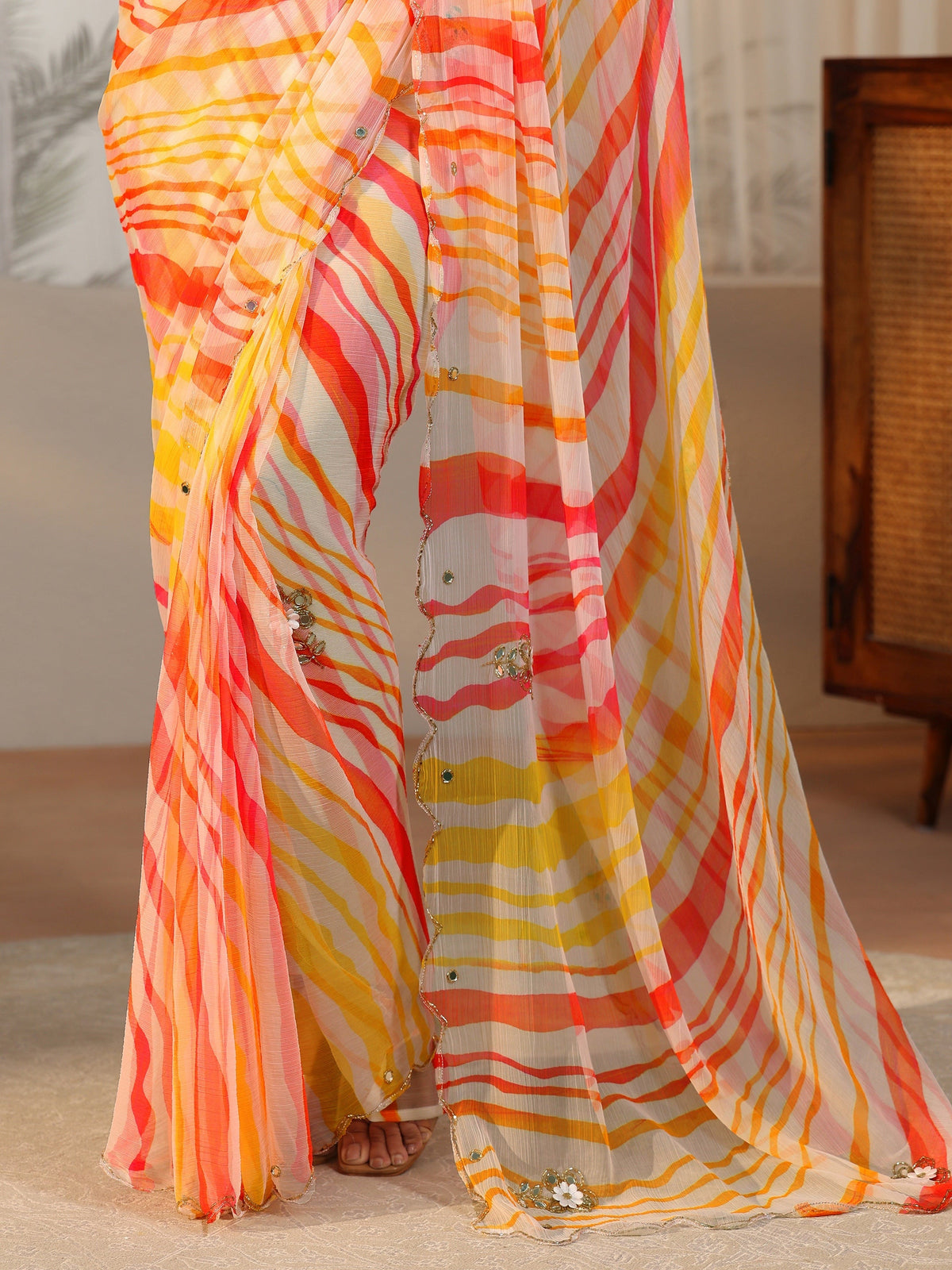 Anouk Multi Leheriya Printed Chiffon Saree