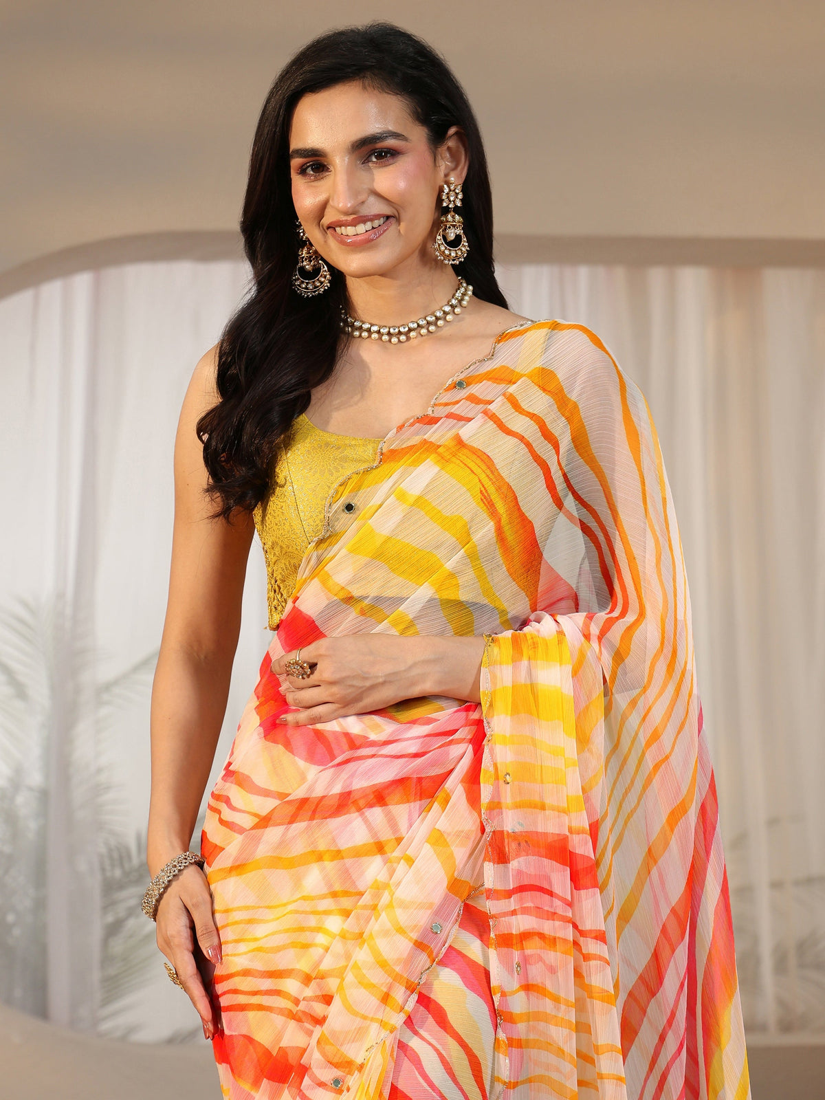 Anouk Multi Leheriya Printed Chiffon Saree