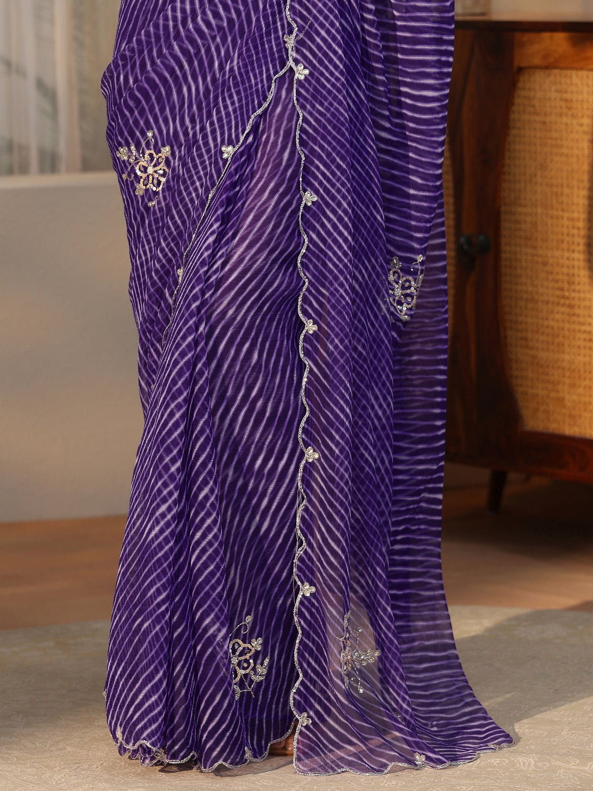 Anouk Royal Purple Leheriya Printed Chiffon Saree