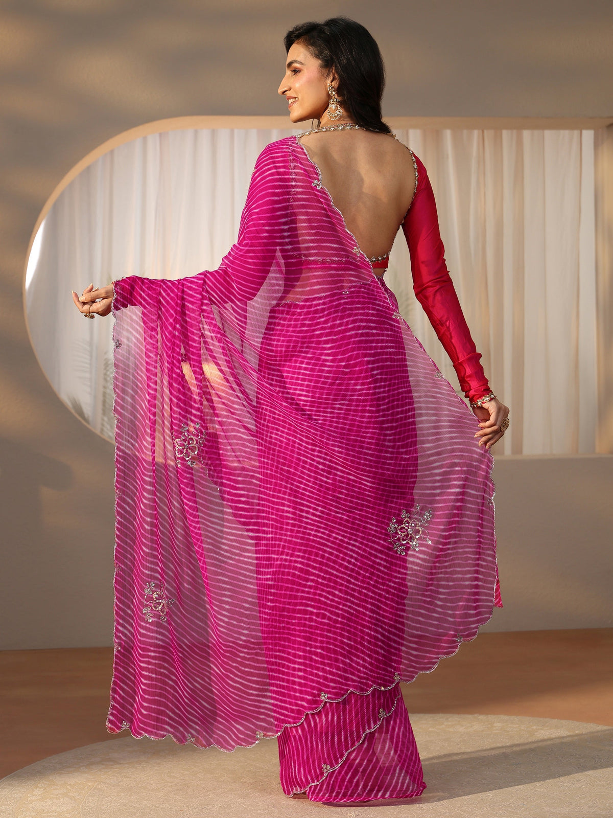 Anouk Rani Pink Leheriya Printed Chiffon Saree