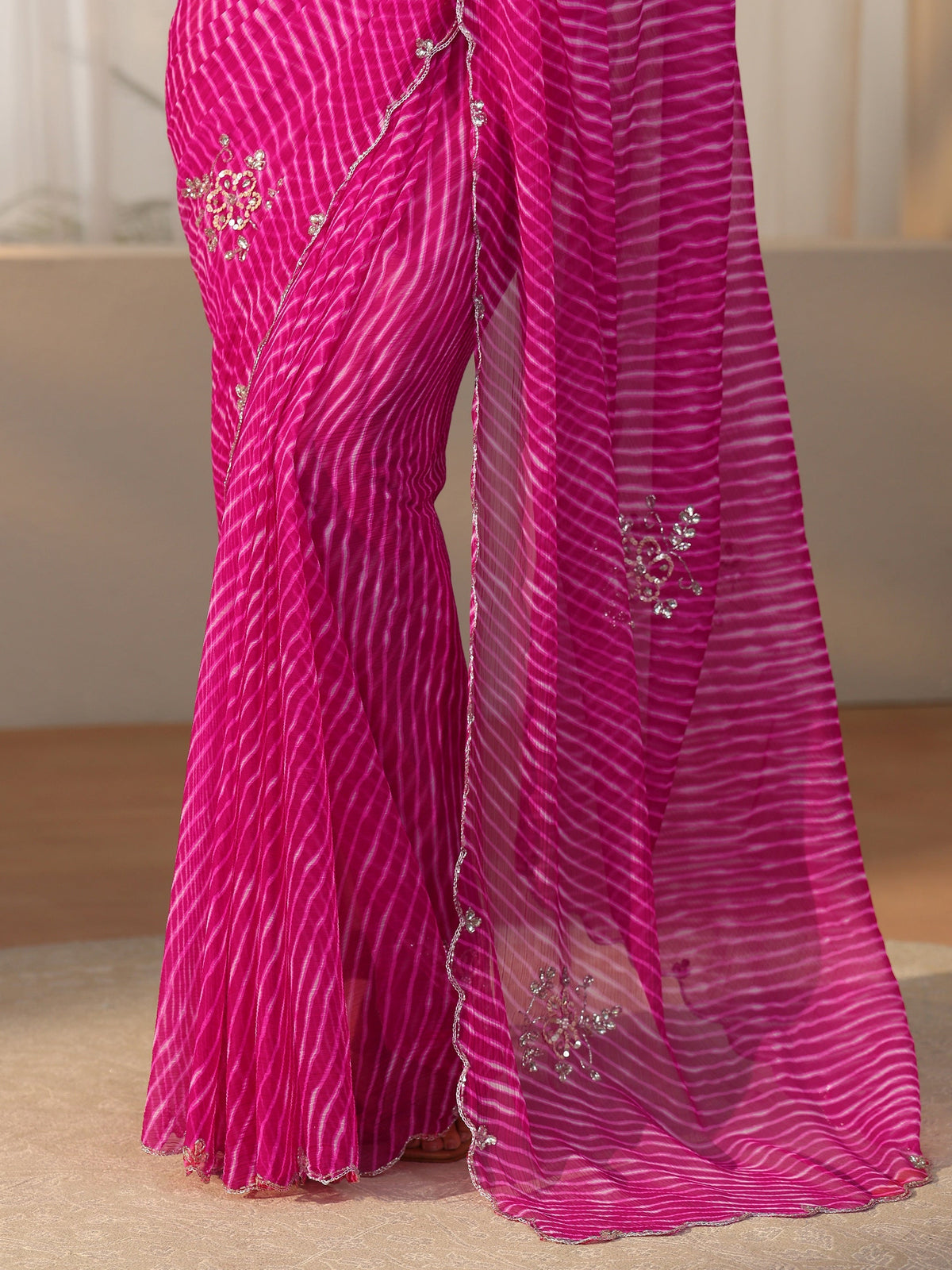 Anouk Rani Pink Leheriya Printed Chiffon Saree
