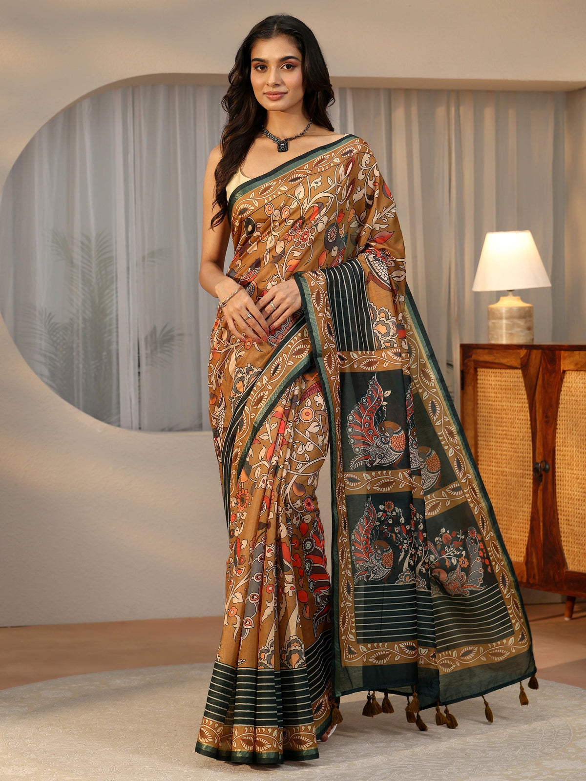 Anouk Multi Colour Kalamkari Print Cotton Blend Saree