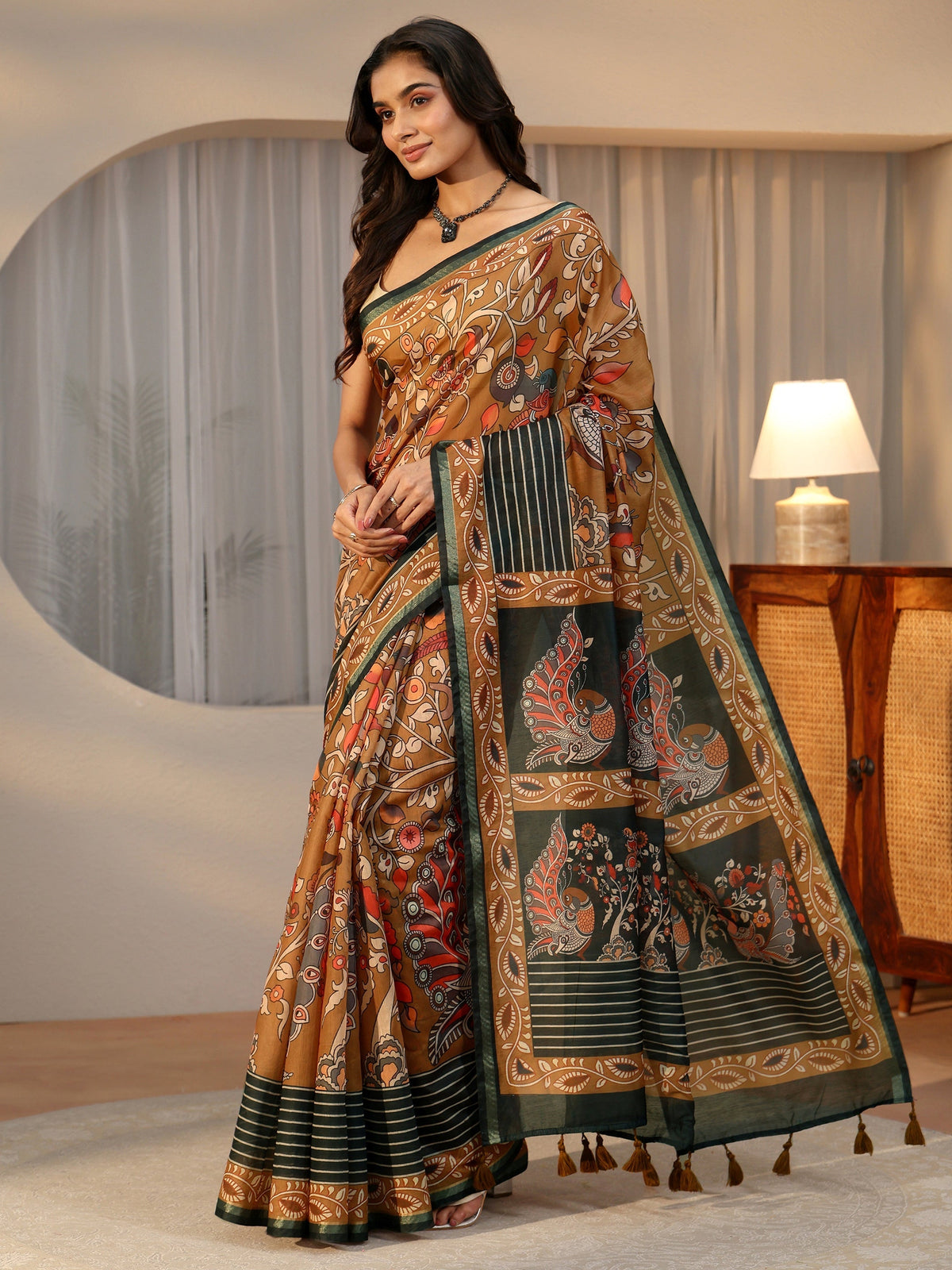Anouk Multi Colour Kalamkari Print Cotton Blend Saree