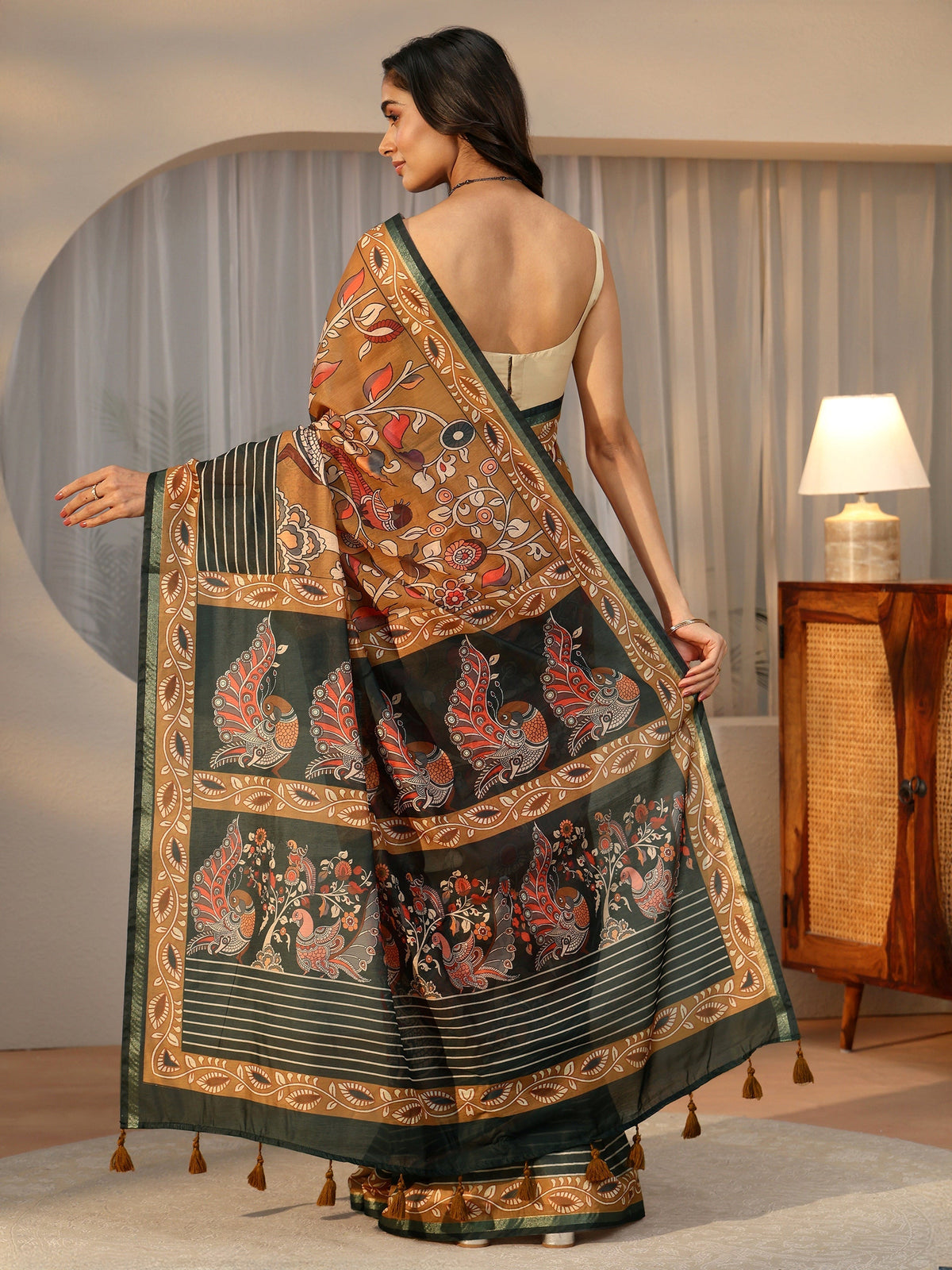 Anouk Multi Colour Kalamkari Print Cotton Blend Saree