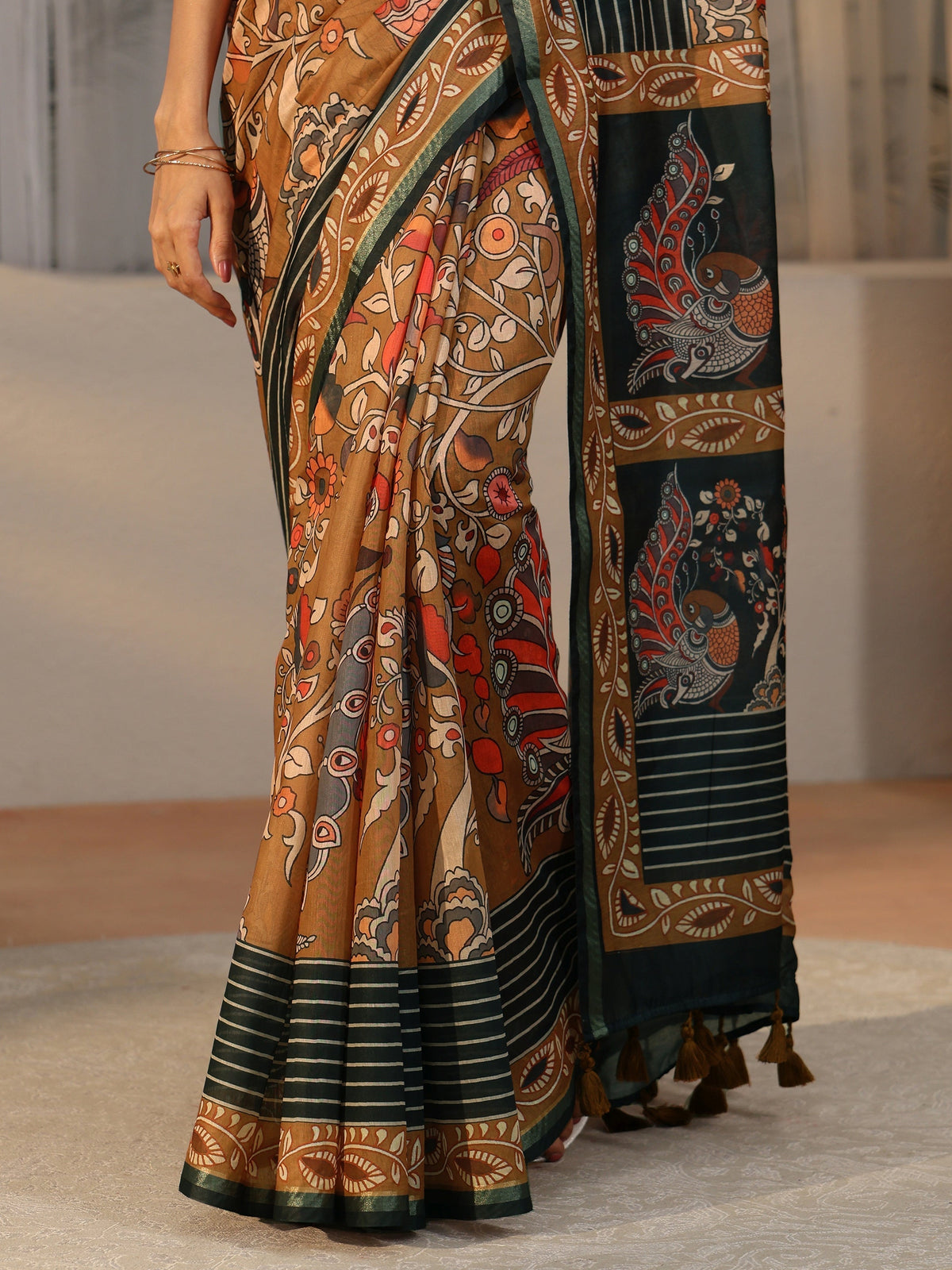 Anouk Multi Colour Kalamkari Print Cotton Blend Saree