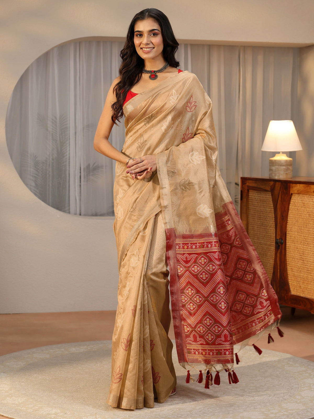 Anouk Gold Bandhani Silk Blend Saree