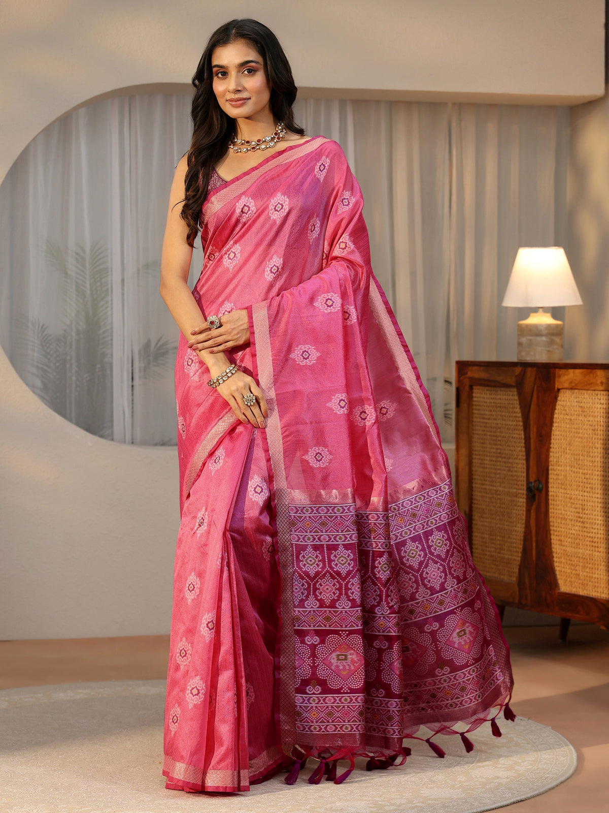 Anouk Rani Pink Woven Design Silk Blend Saree