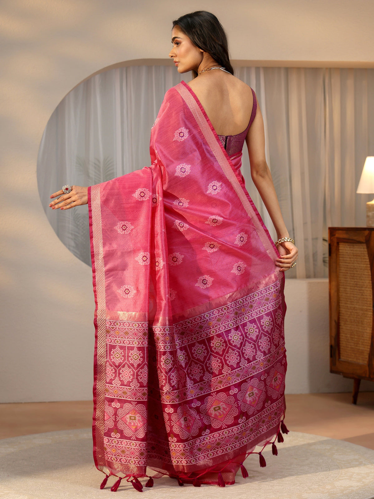 Anouk Rani Pink Woven Design Silk Blend Saree