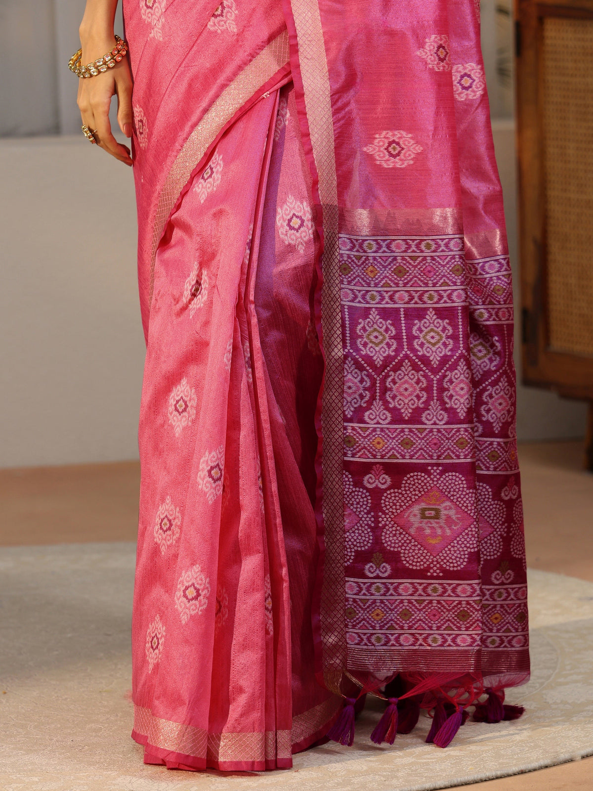 Anouk Rani Pink Woven Design Silk Blend Saree