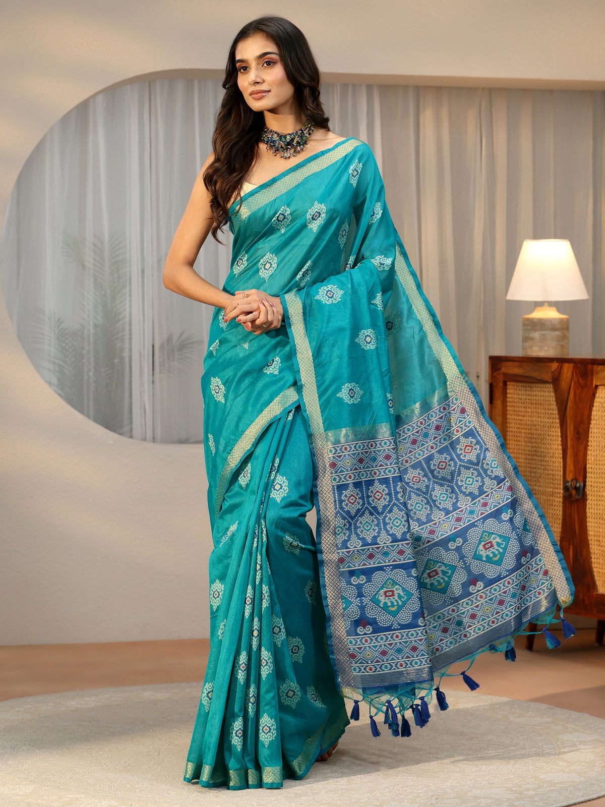 Anouk Teal Blue Woven Design Silk Blend Saree