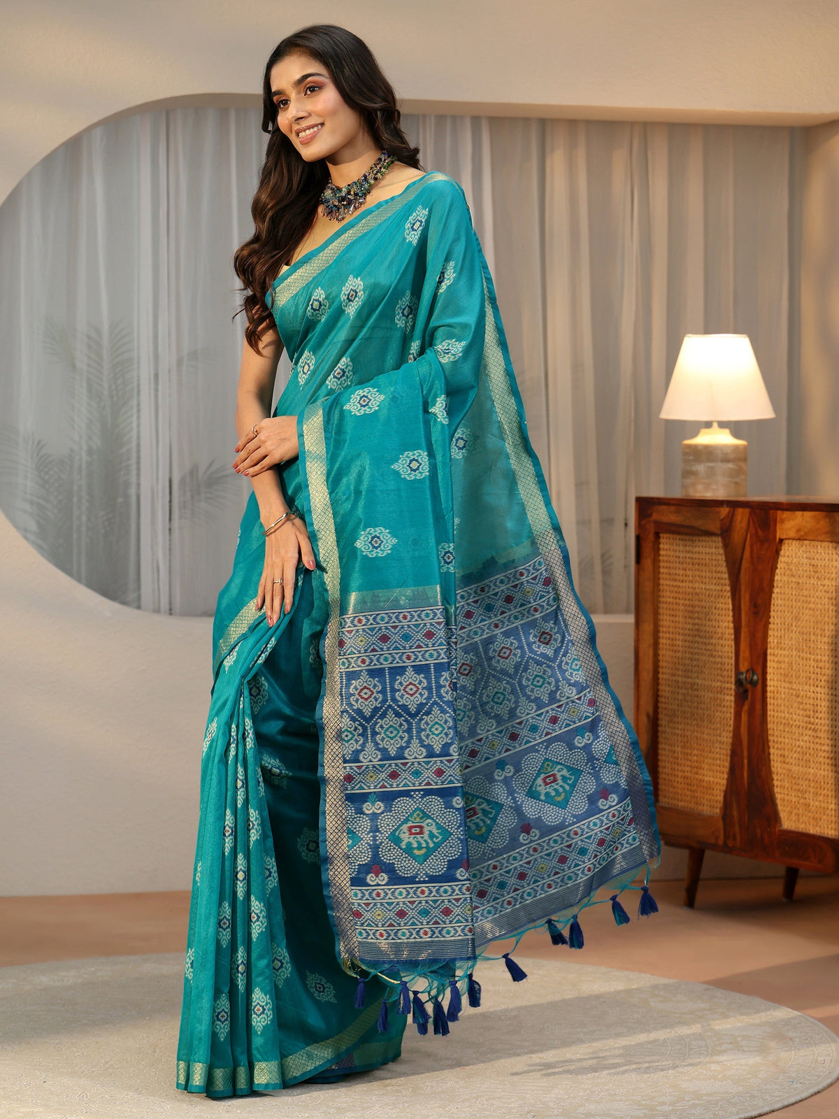 Anouk Teal Blue Woven Design Silk Blend Saree