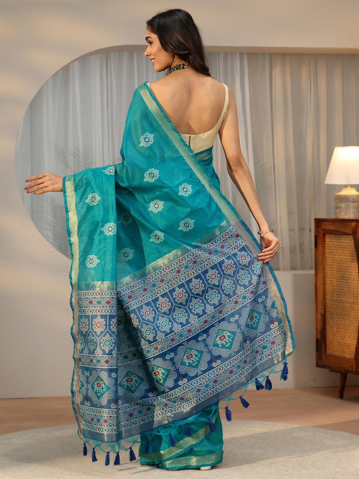Anouk Teal Blue Woven Design Silk Blend Saree