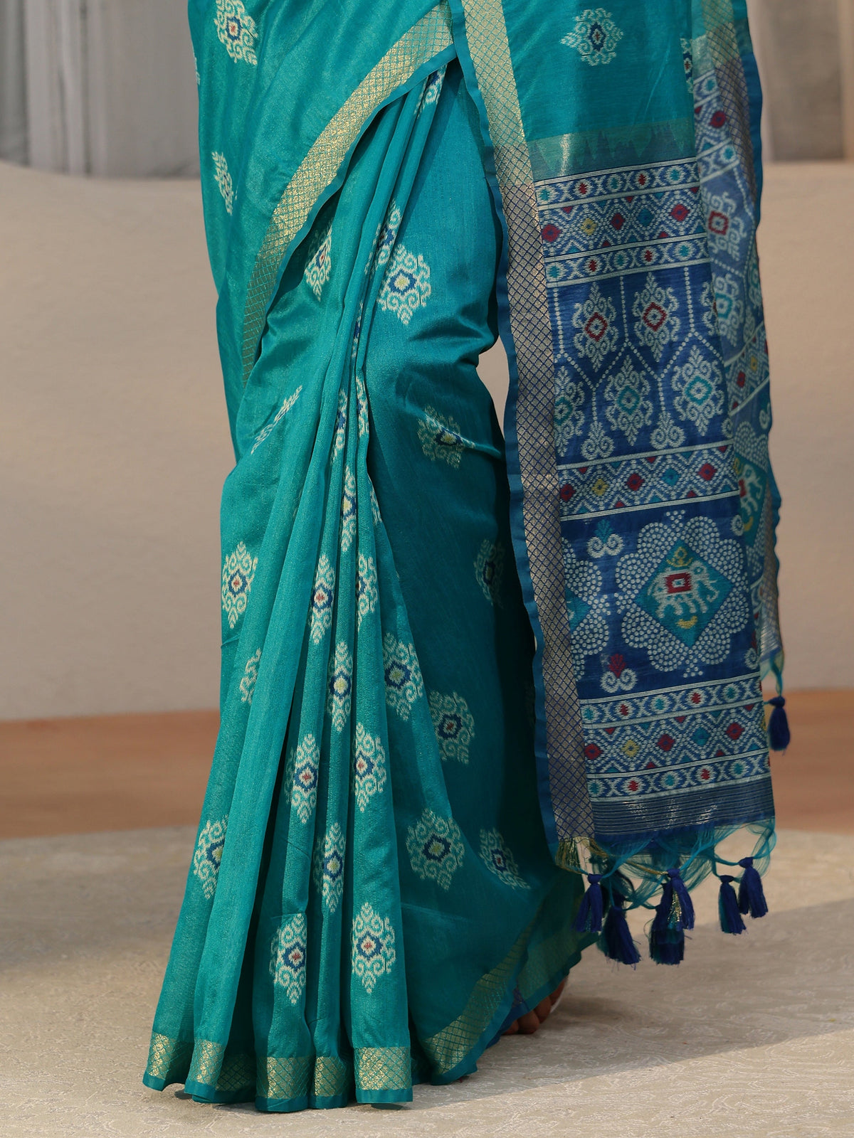 Anouk Teal Blue Woven Design Silk Blend Saree