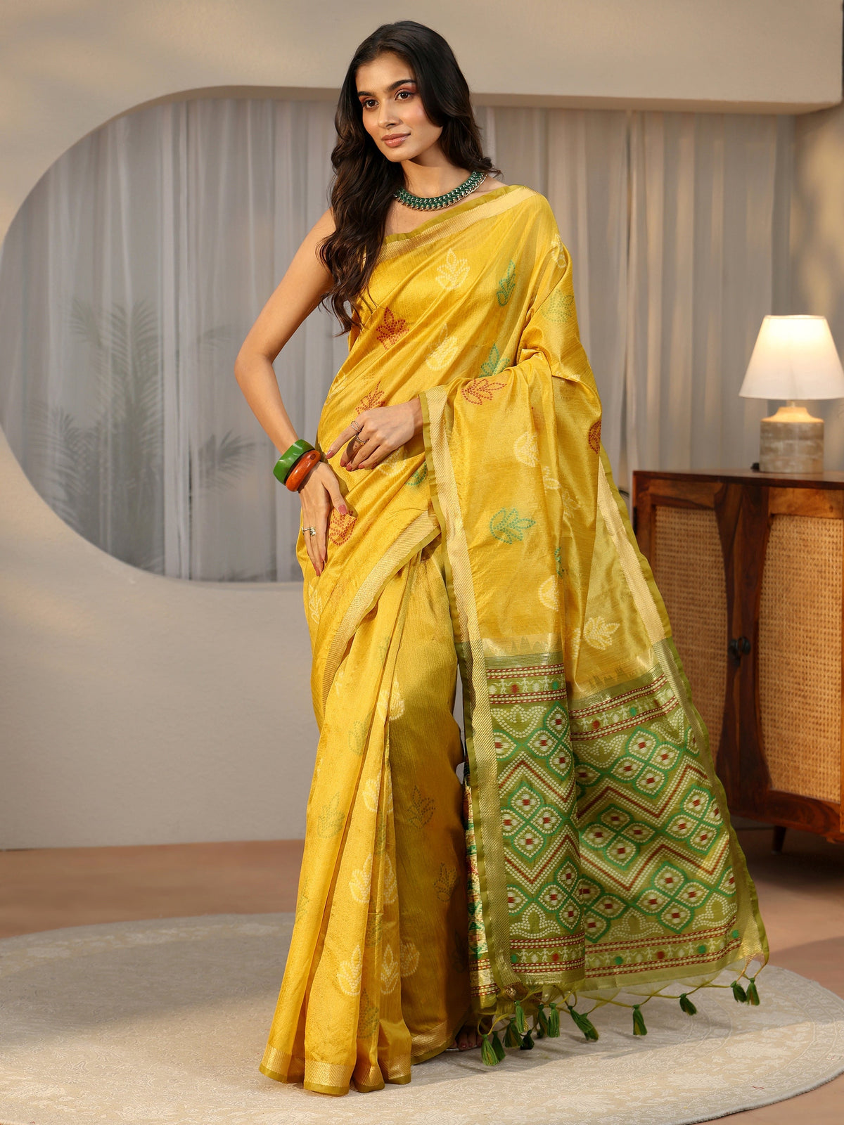 Anouk Mustard Bandhani Silk Blend Saree