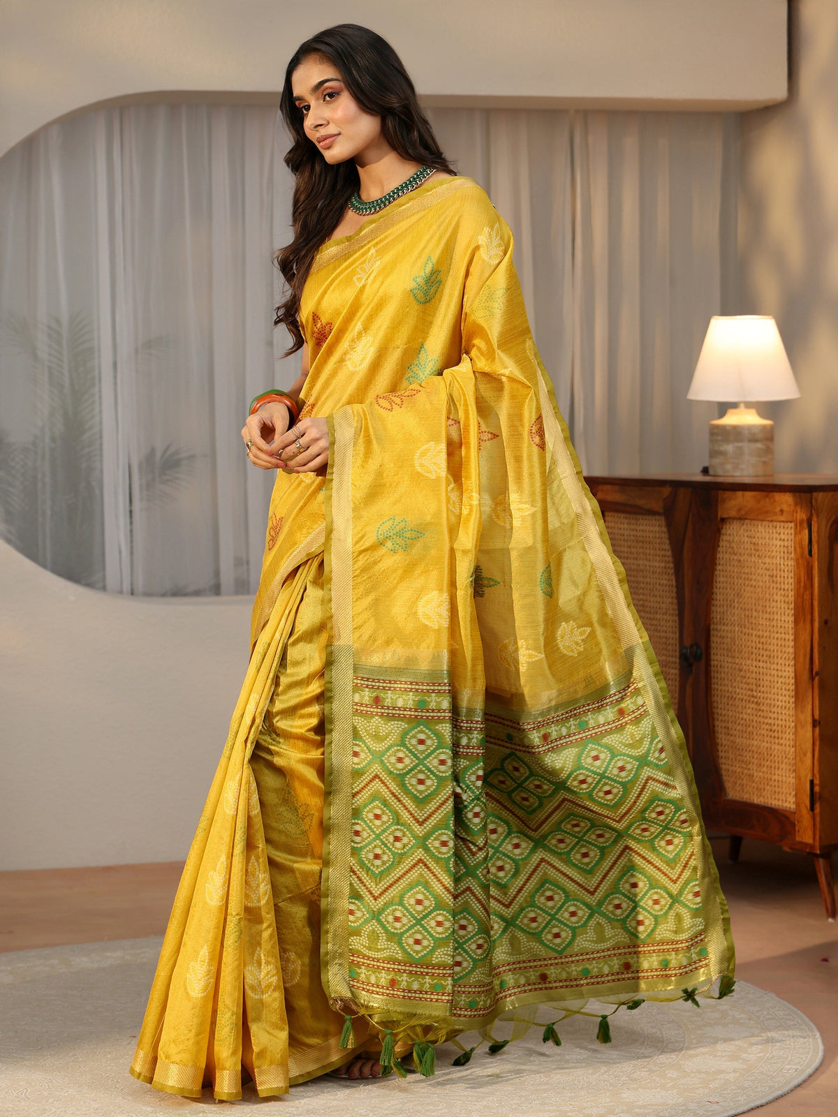 Anouk Mustard Bandhani Silk Blend Saree