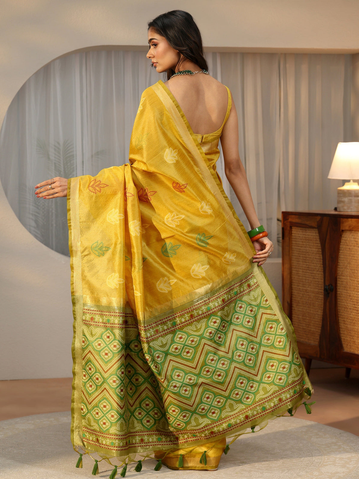 Anouk Mustard Bandhani Silk Blend Saree